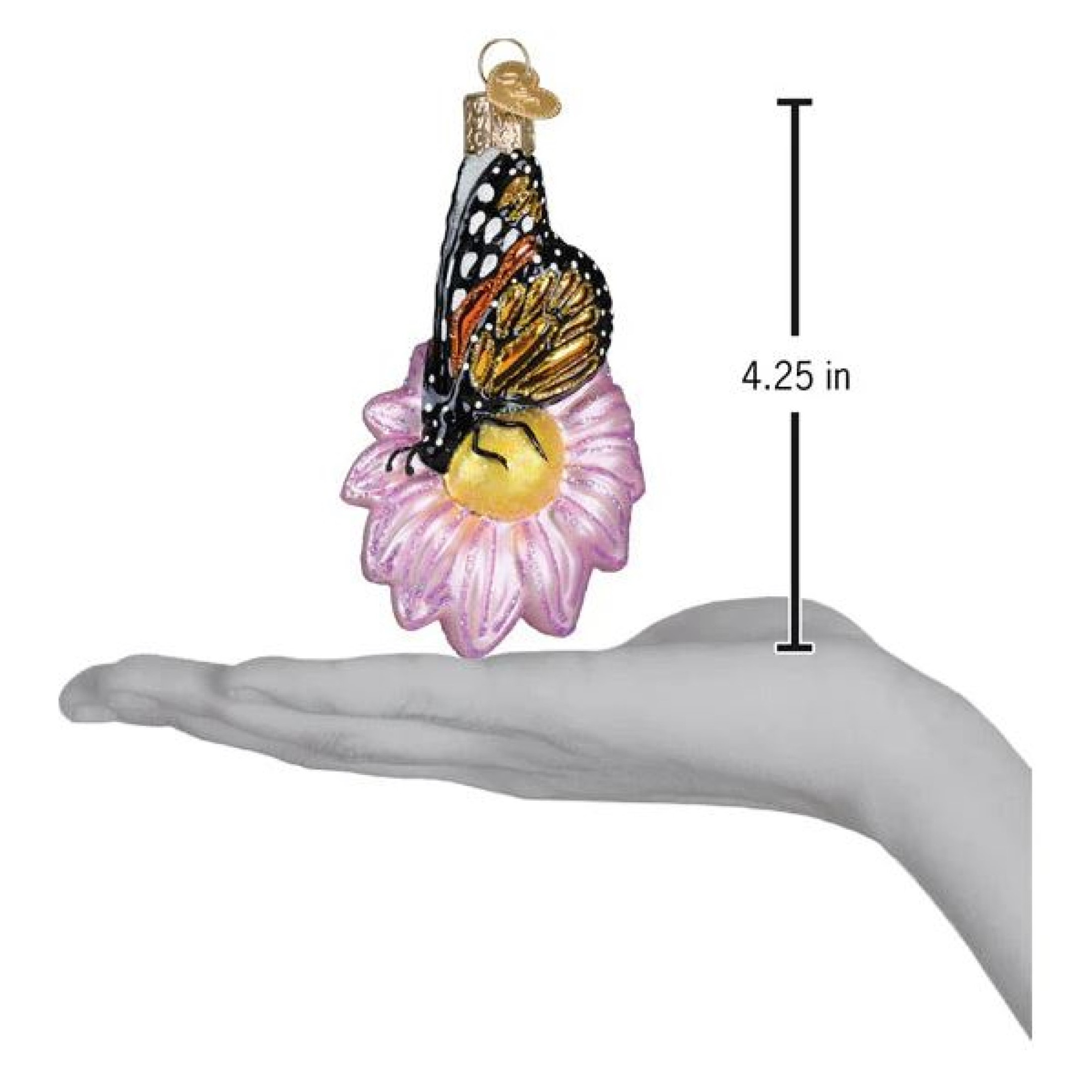 Old World Christmas Blown Glass Ornament for Christmas Tree, Monarch Butterfly on Flower