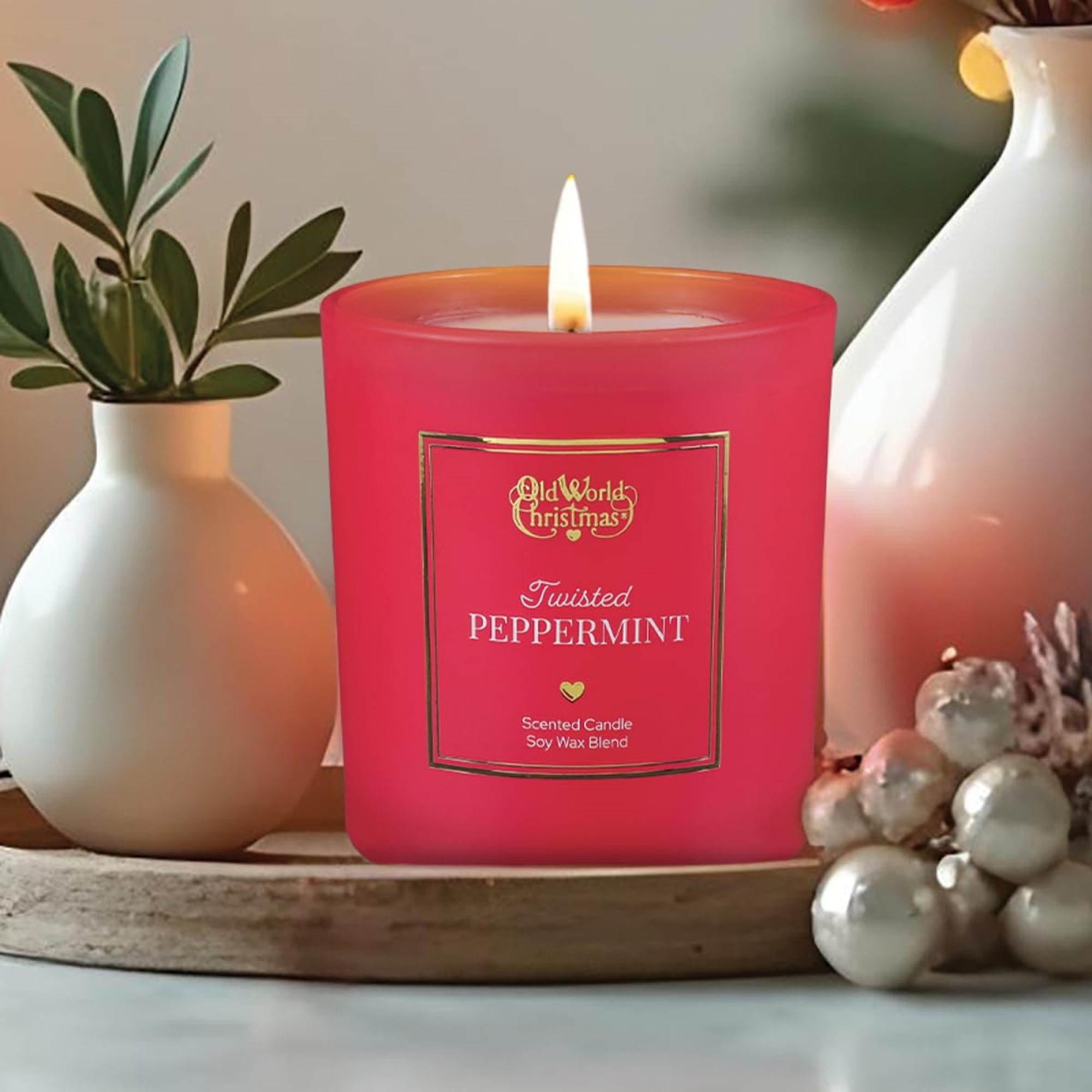 Old World Christmas Soy Wax Blend Candle, Twisted Peppermint, 8oz