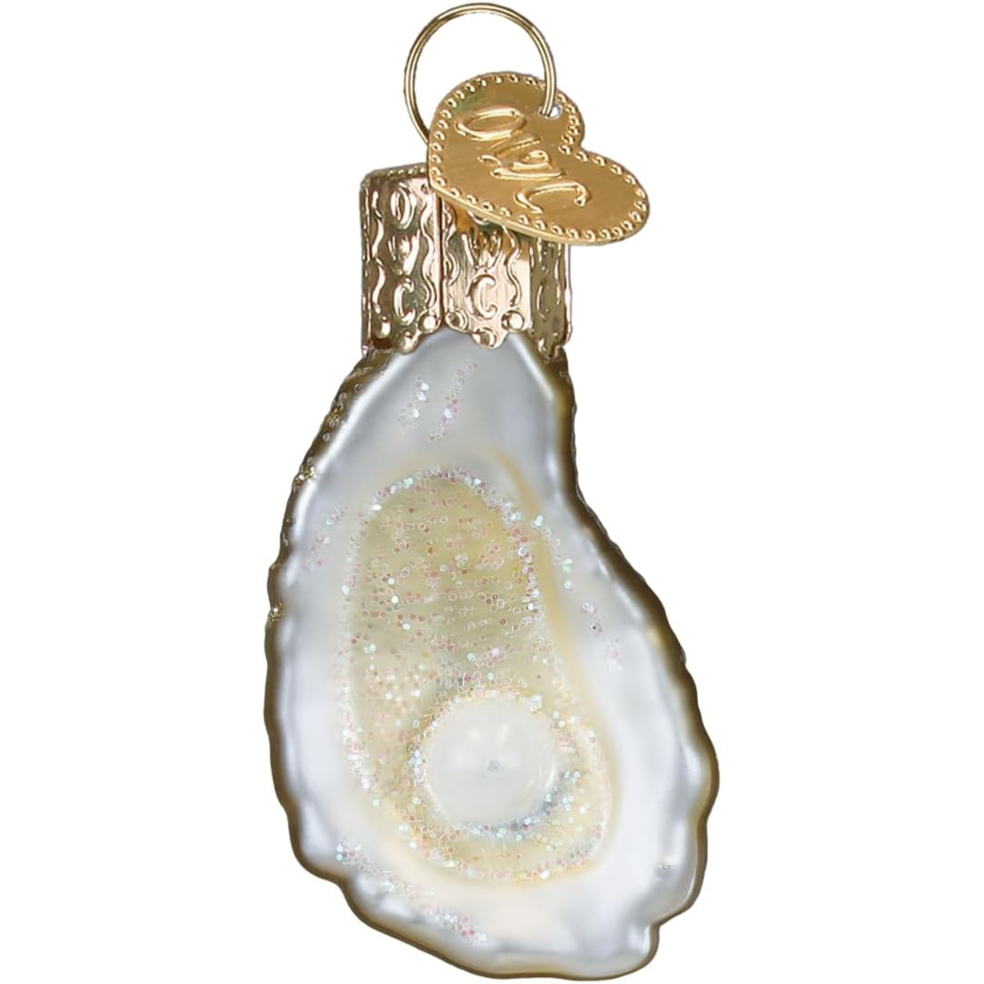 Old World Christmas Blown Glass Mini Ornament for Christmas Tree, Oyster with Pearl
