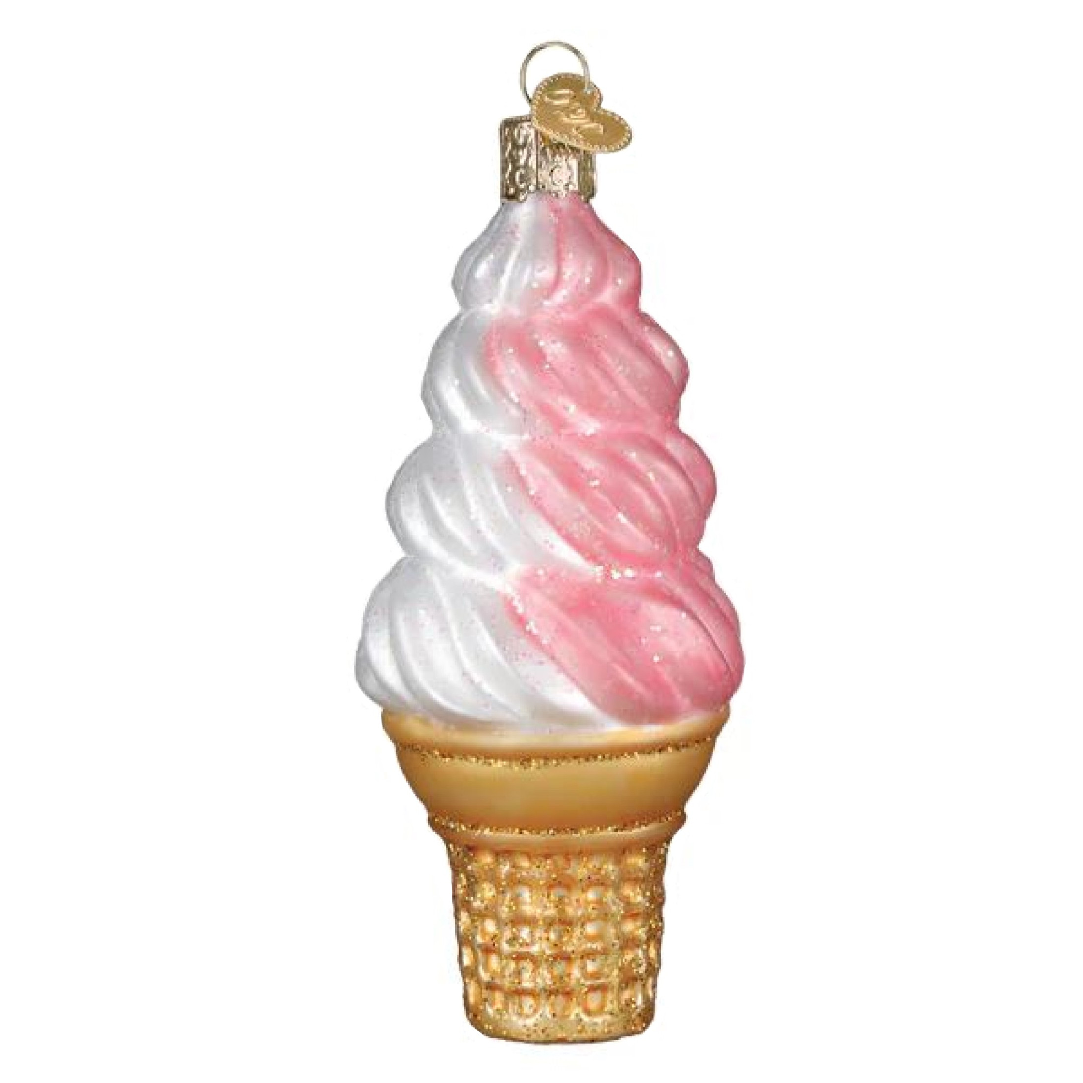 Old World Christmas Blown Glass Ornament for Christmas Tree, Strawberry Swirl Soft Serve