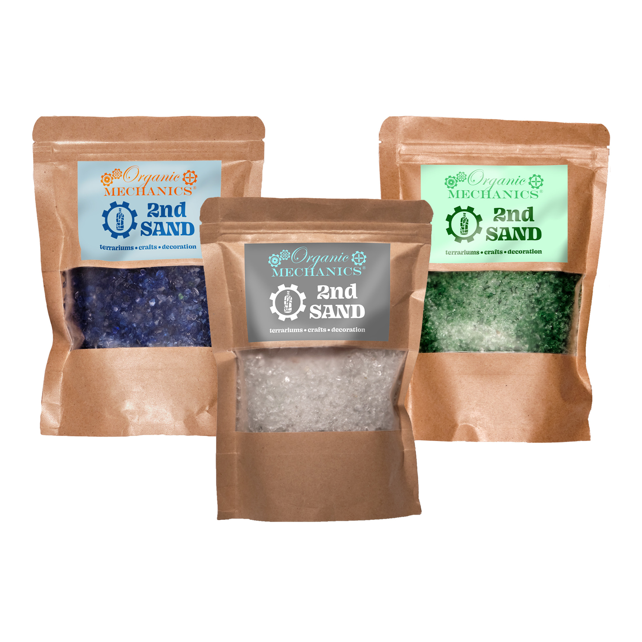 Organic Mechanics 2nd Sand Recycled Glass Terrarium, Planter & DIY Art Filler, Variety (Pack of 3)