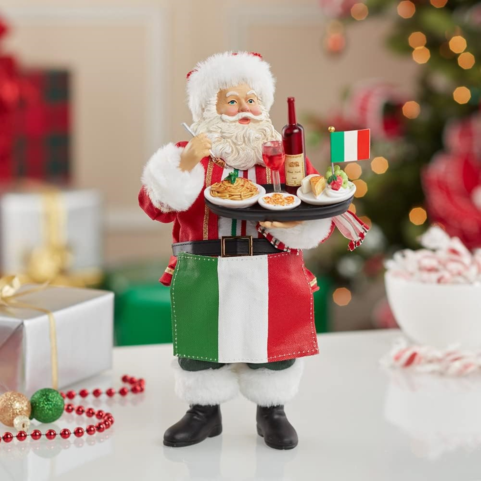 Kurt Adler Fabriché Musical Italian Santa Standing Christmas Figurine, Plays "Jingle Bells" — 10.5"