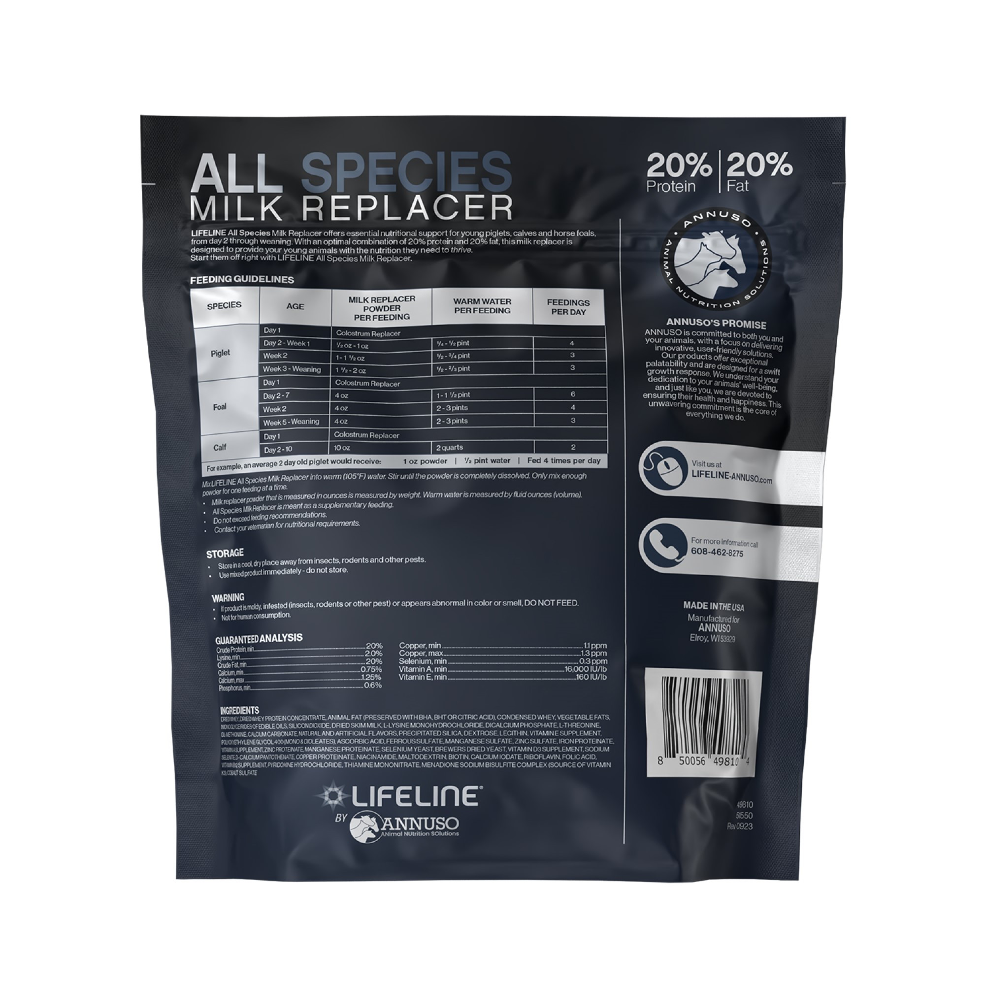 ANNUSO LIFELINE All Species Milk Replacer 20:20, 10lb Bag