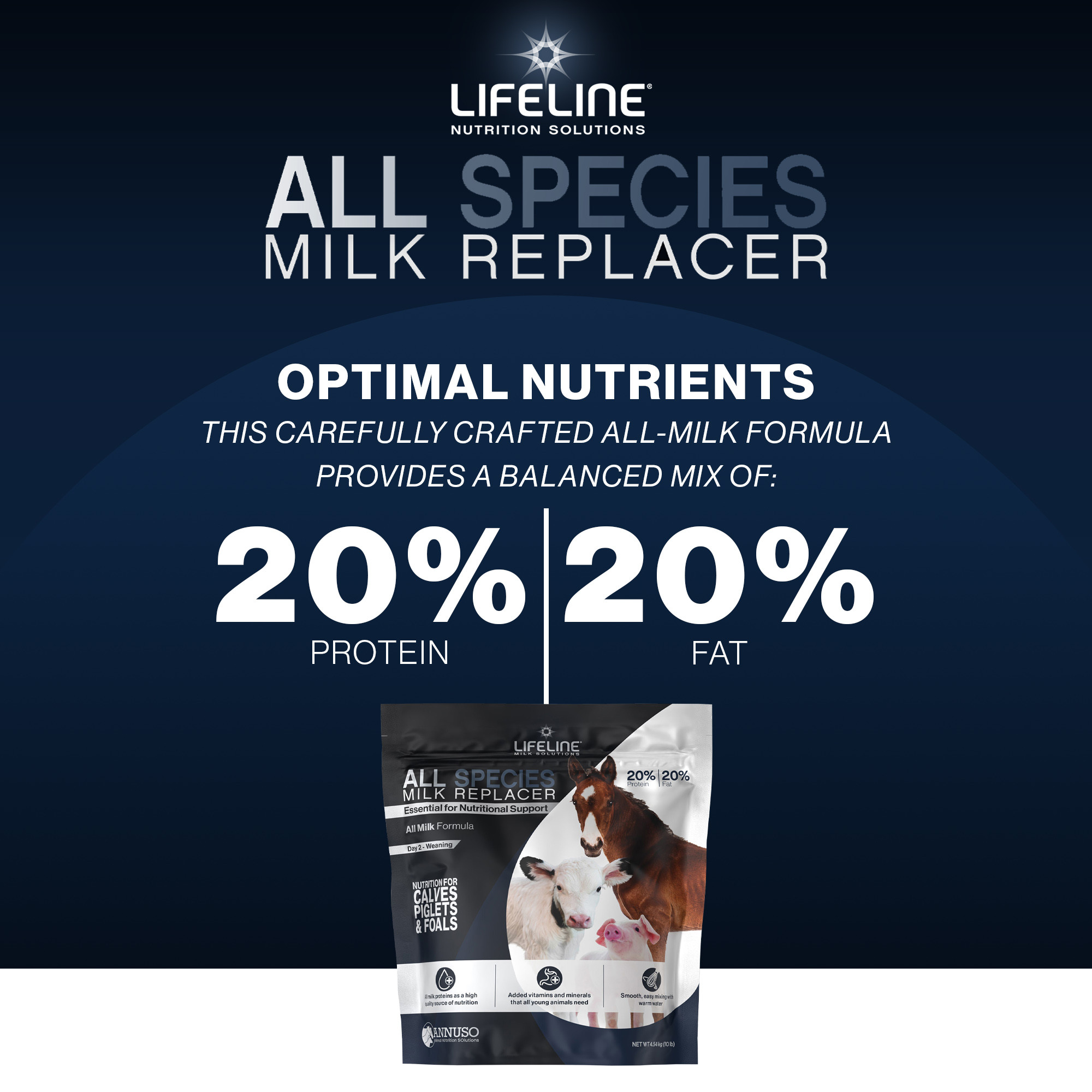 ANNUSO LIFELINE All Species Milk Replacer 20:20, 10lb Bag