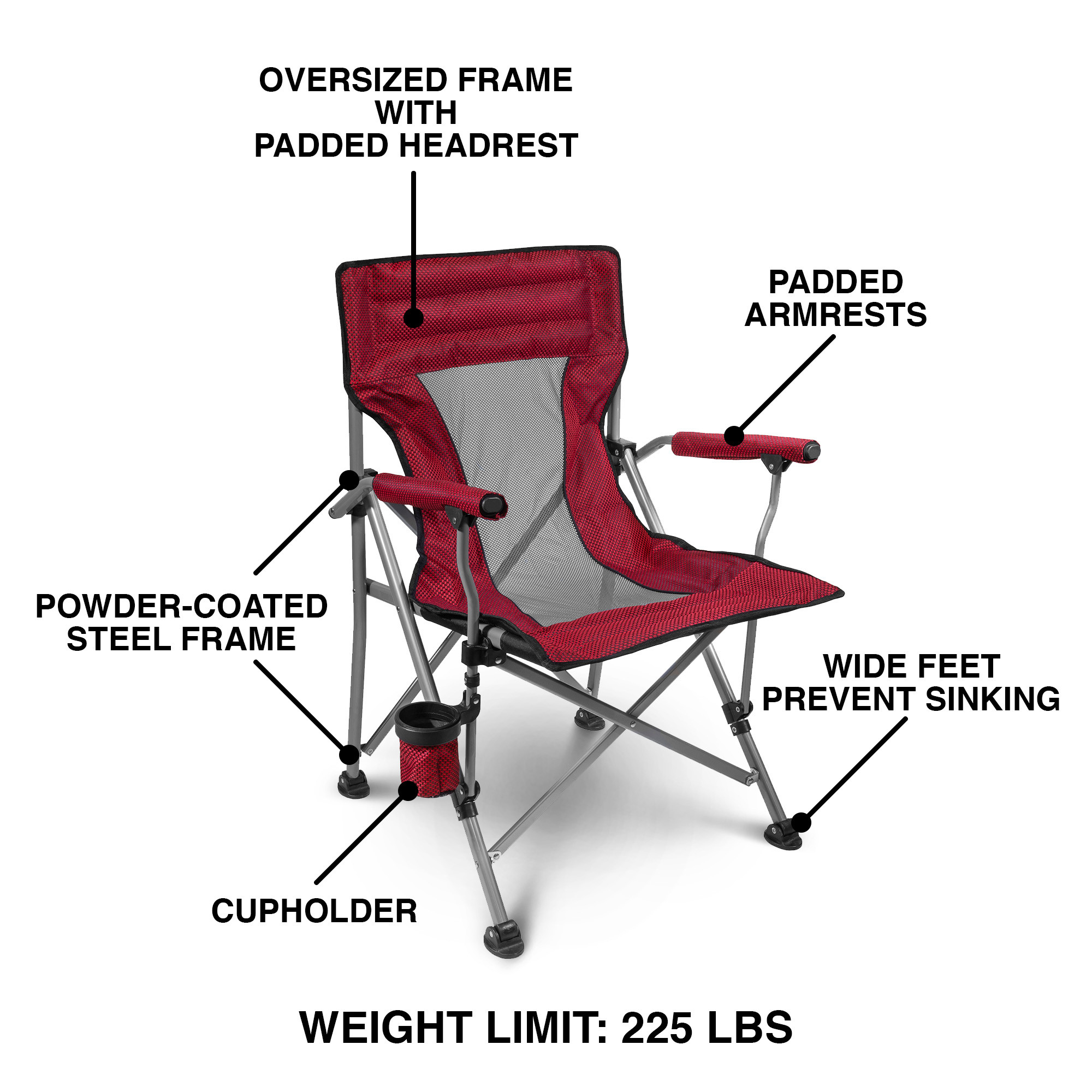 Zenithen Quad Padded Hard Arm Outdoor Sports Chair, Extra-Large