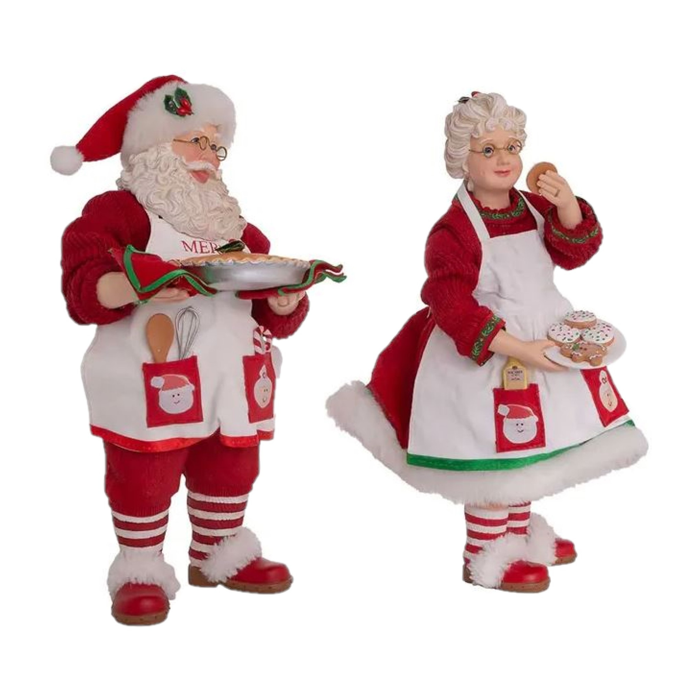 Kurt Adler Fabriche Christmas Figurines, Mr. and Mrs. Claus with Desserts, 10.5in (Set of 2)