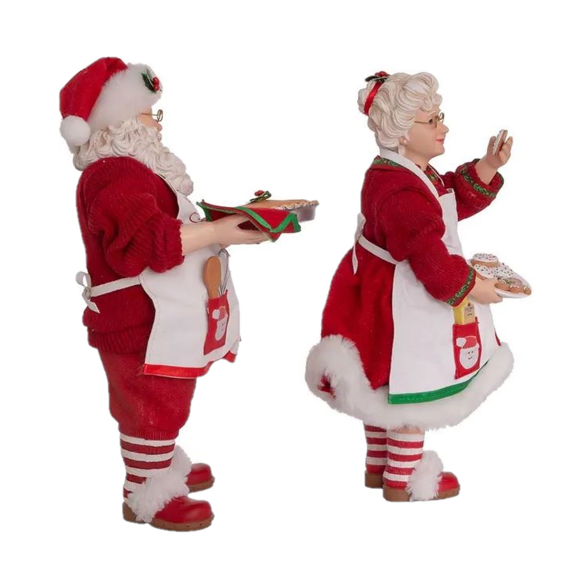 Kurt Adler Fabriche Figurines, Mr. & Mrs. Claus w/ Desserts,10.5in (Set of 2)