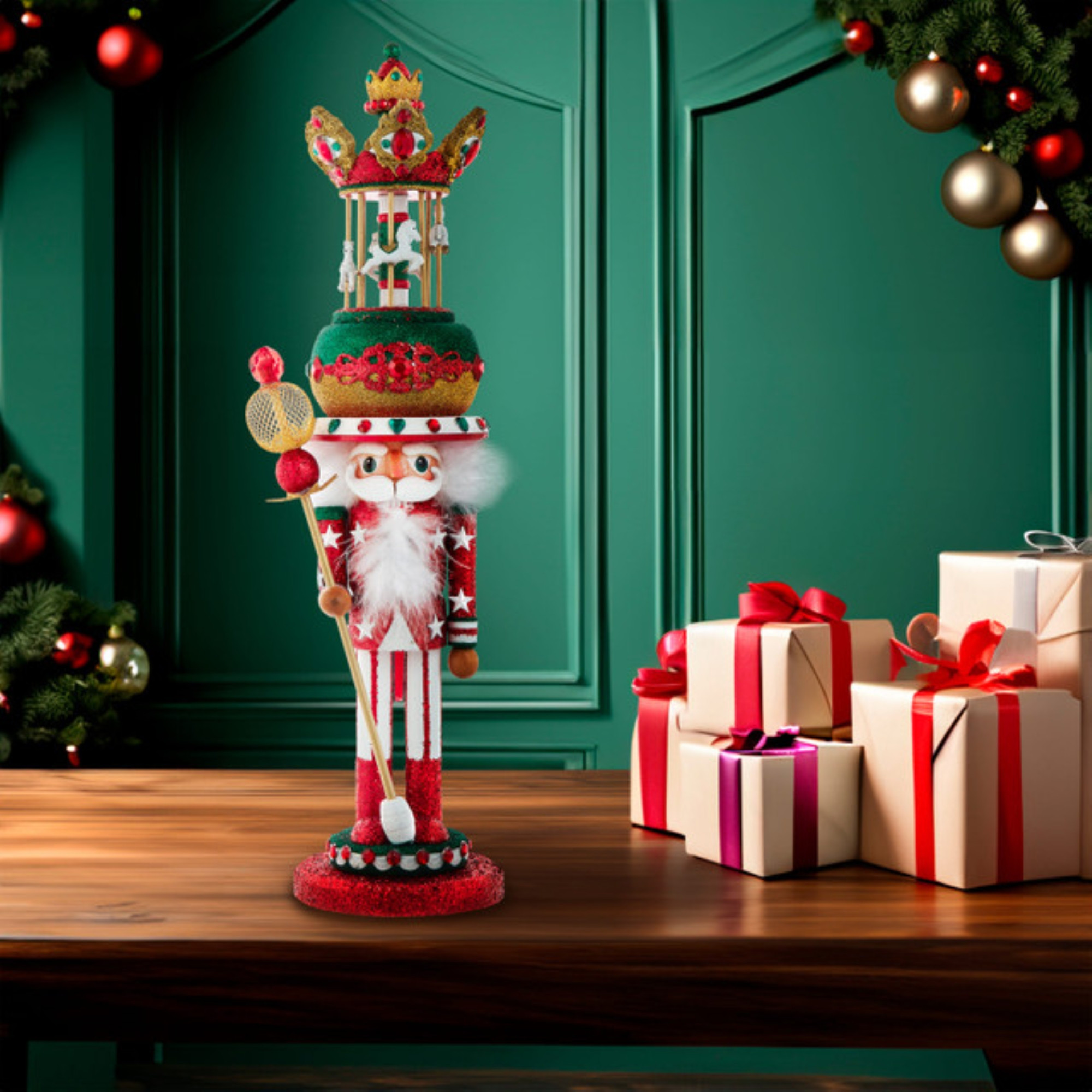 Kurt Adler Hollywood Nutcrackers Collection, Musical Carousel Hat, 15"