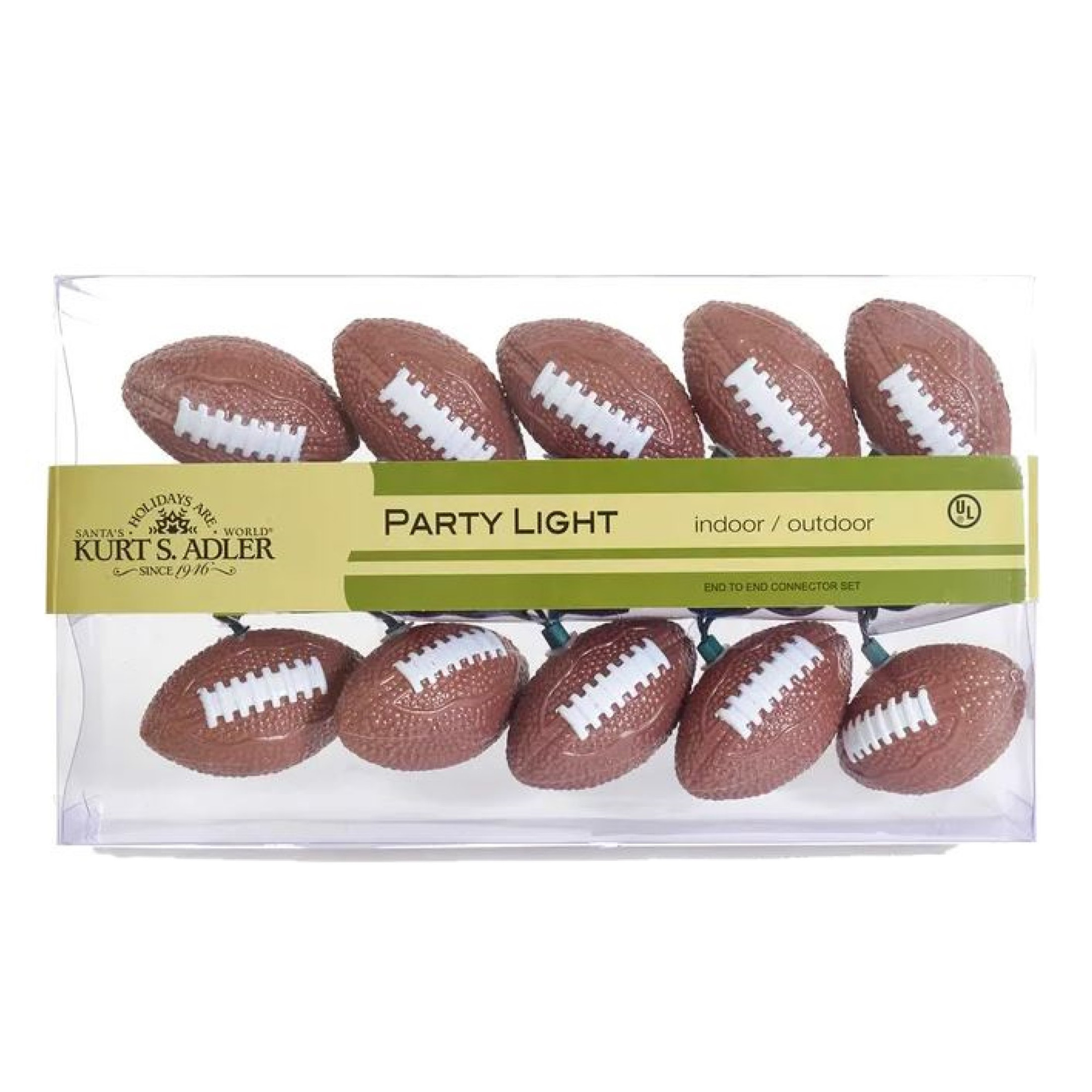 Kurt Adler Indoor/Outdoor UL 10-Light Football Light Set, 9ft