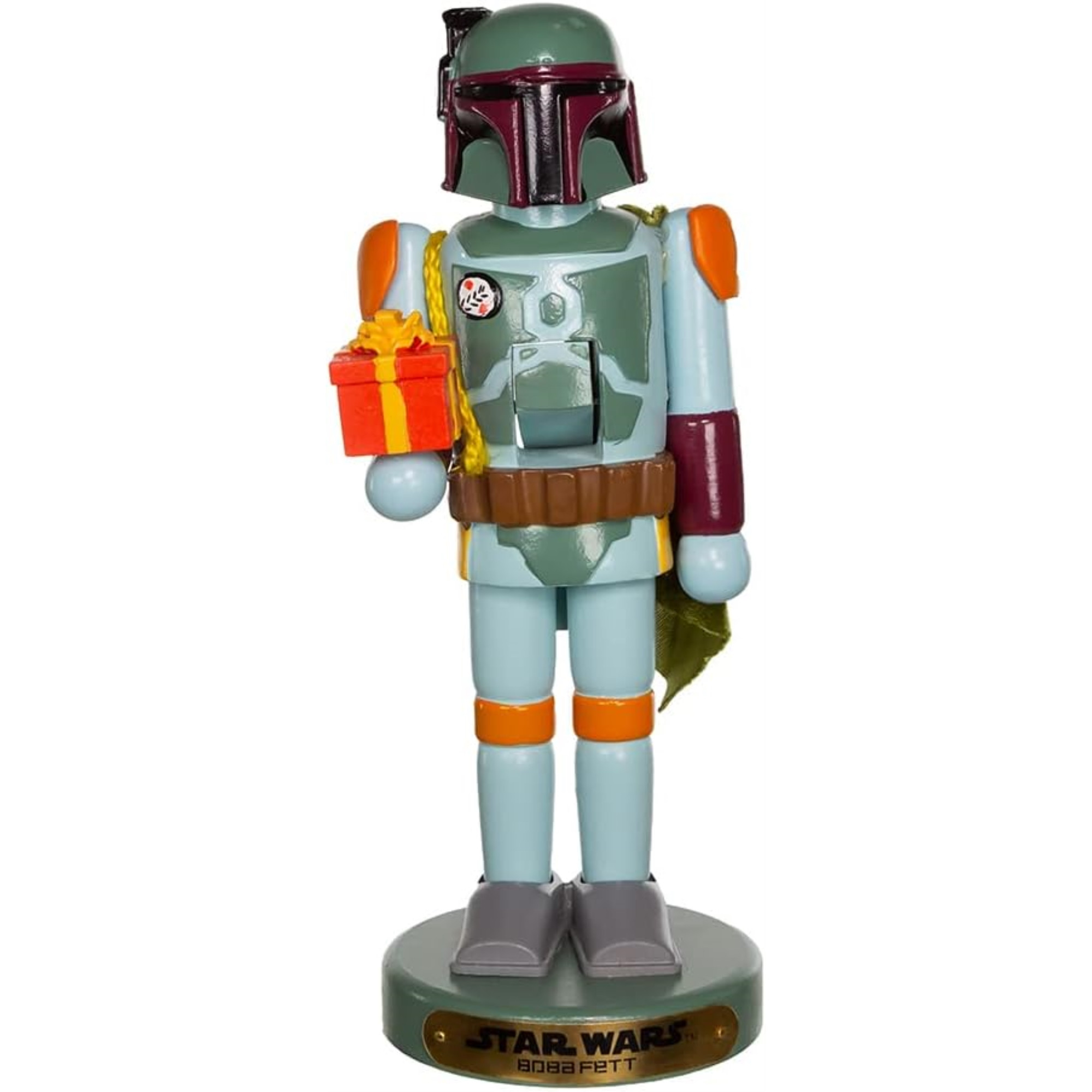 Kurt Adler Wooden Nutcrackers, Star Wars The Mandolorian, Boba Fett with Present, 10"