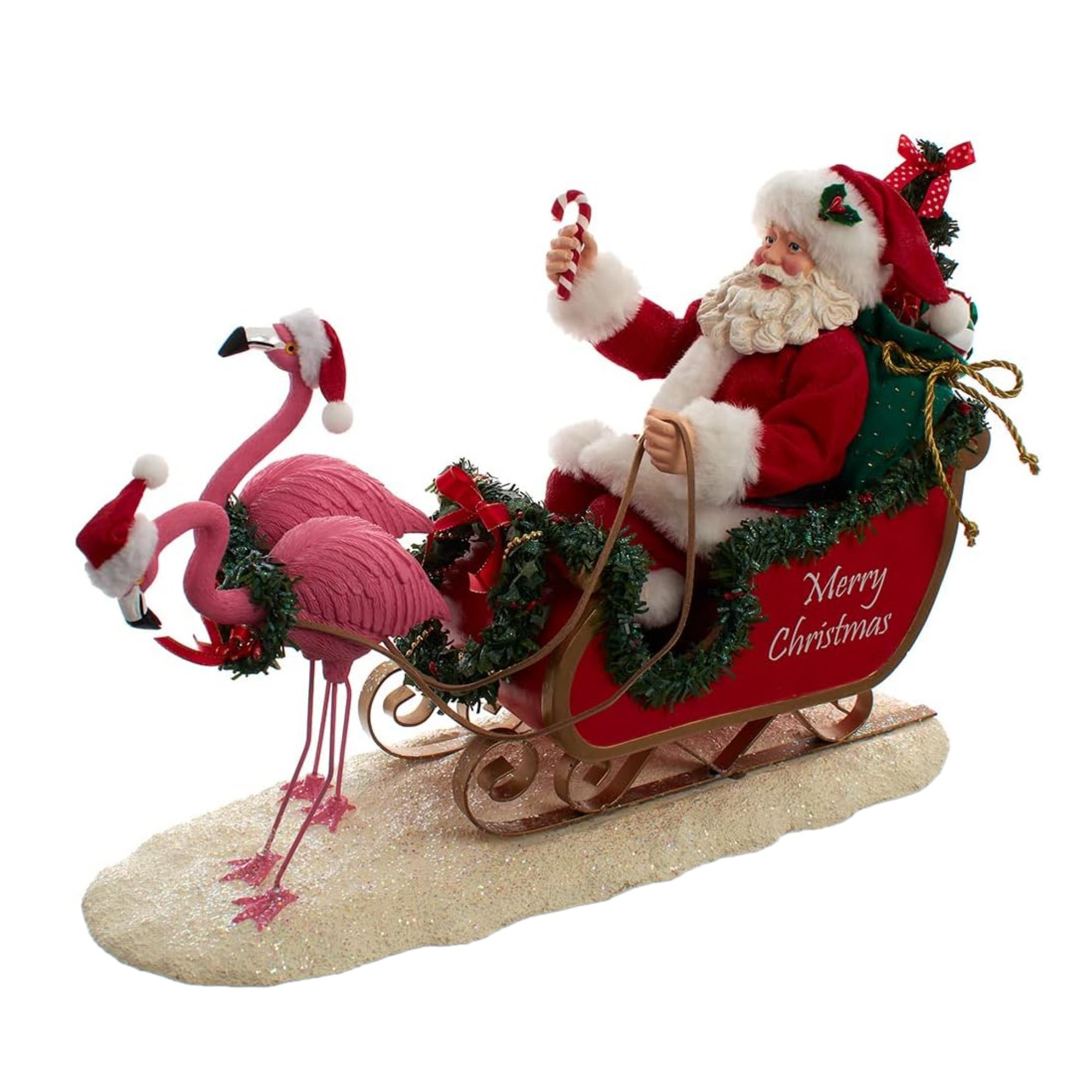 Kurt Adler Fabriche Christmas Figurine, Santa in Sleigh with Flamingos, 10.5in Kurt Adler Fabriche Christmas Figurine, Santa in Sleigh with Flamingos, 10.5in