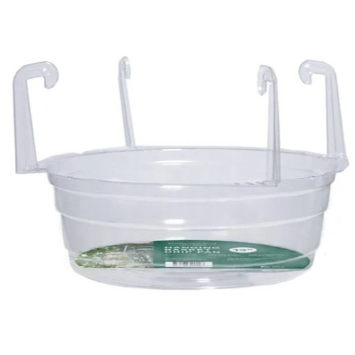 Curtis Wagner Plastics Hanging Basket Drip Pan with 4 Molded Hooks, Clear — 12"