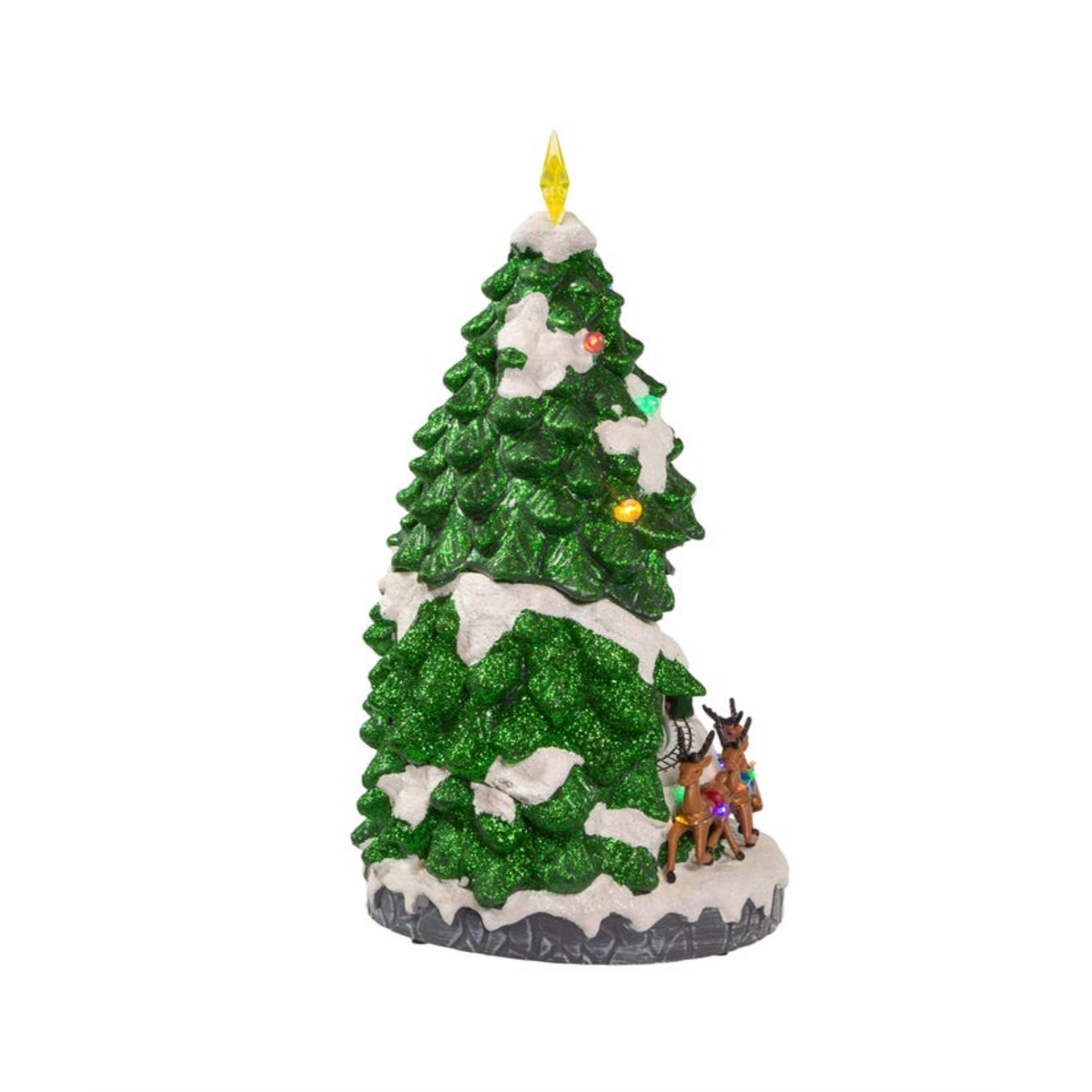 Kurt Adler Light Up Musical Christmas Tree with Moving Train Figurine, 15.7in