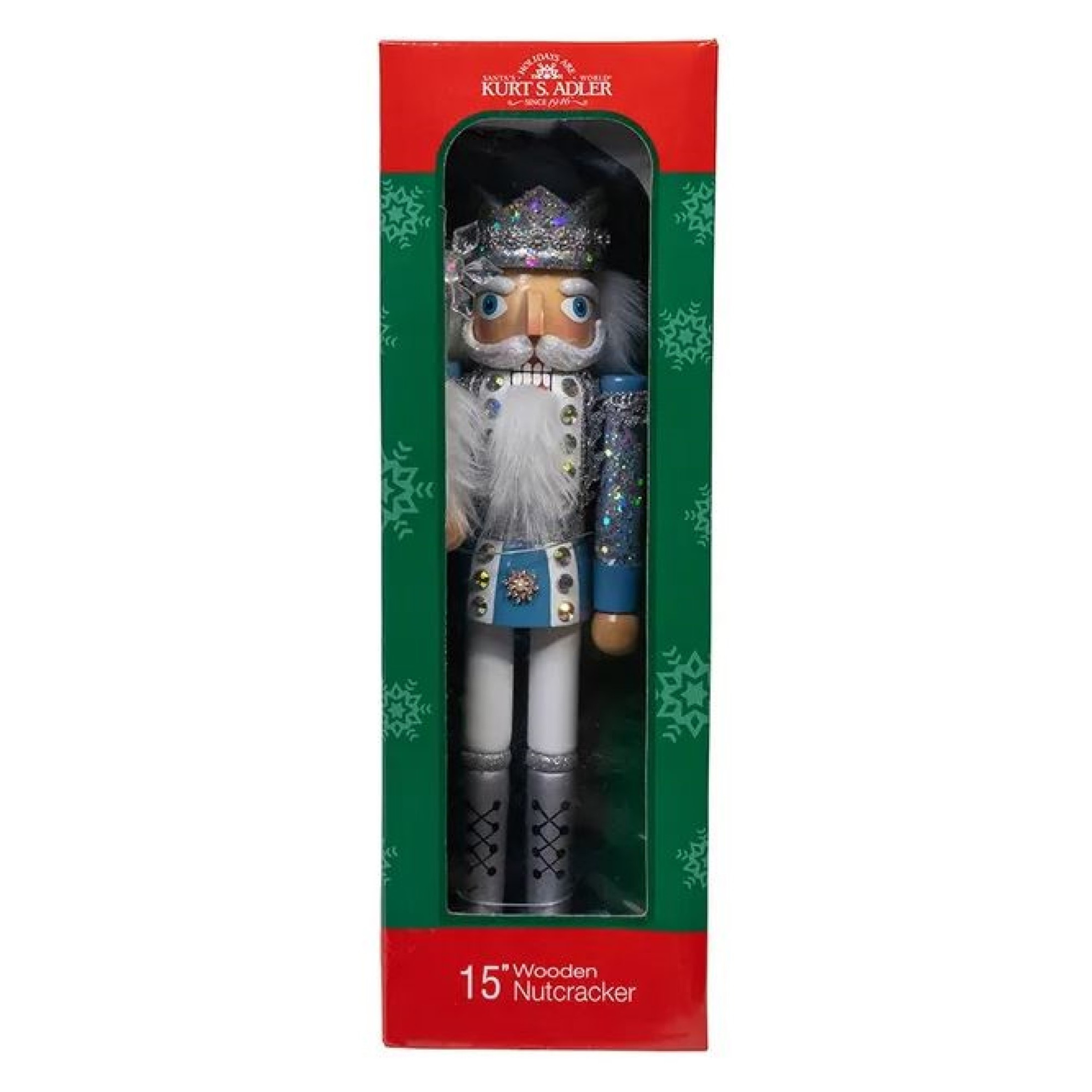 Kurt Adler Wooden Nutcracker, Blue & Platinum, 15in Kurt Adler Wooden Nutcracker, Blue & Platinum, 15in