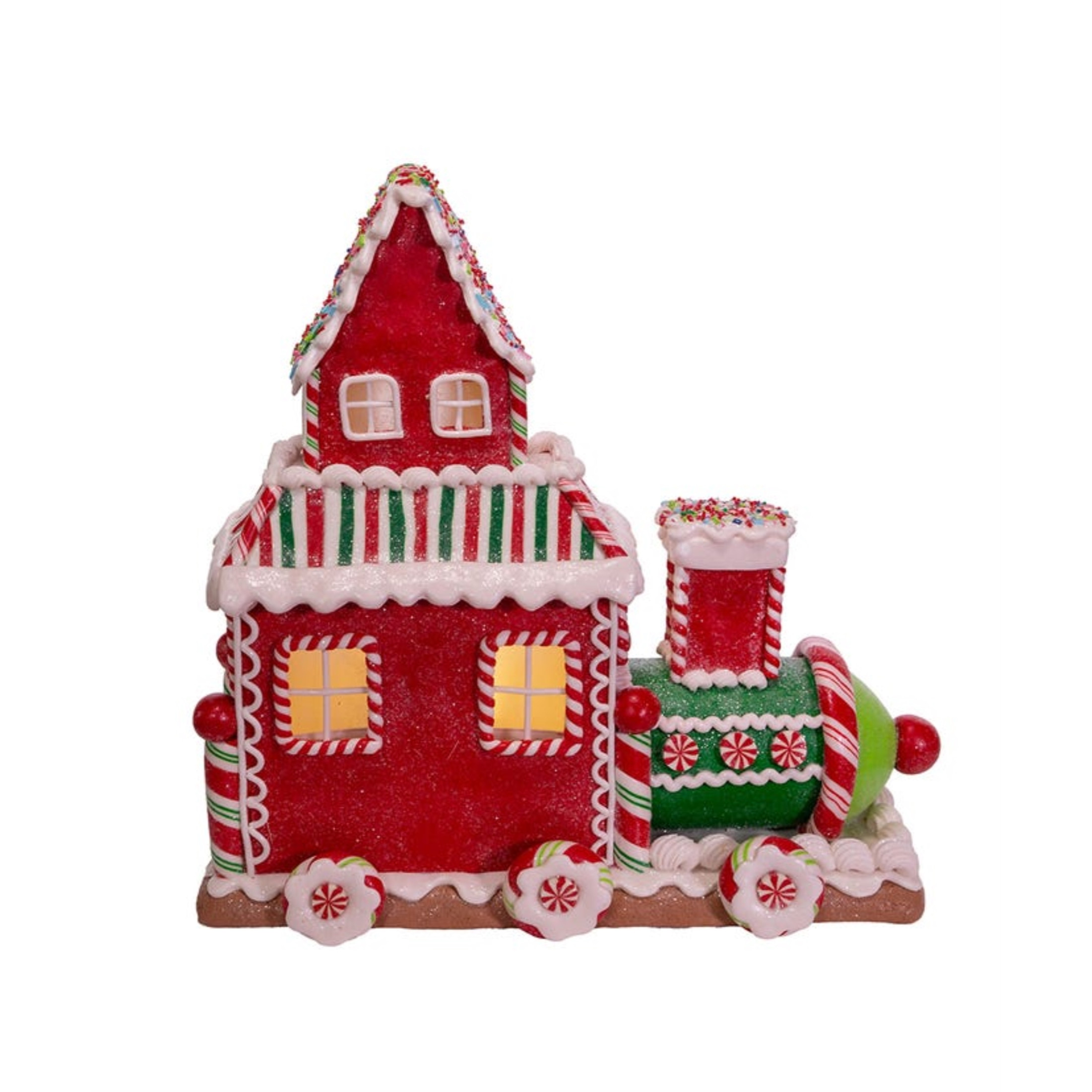 Kurt Adler Battery-Operated LED Gingerbread Train House, 10.5"