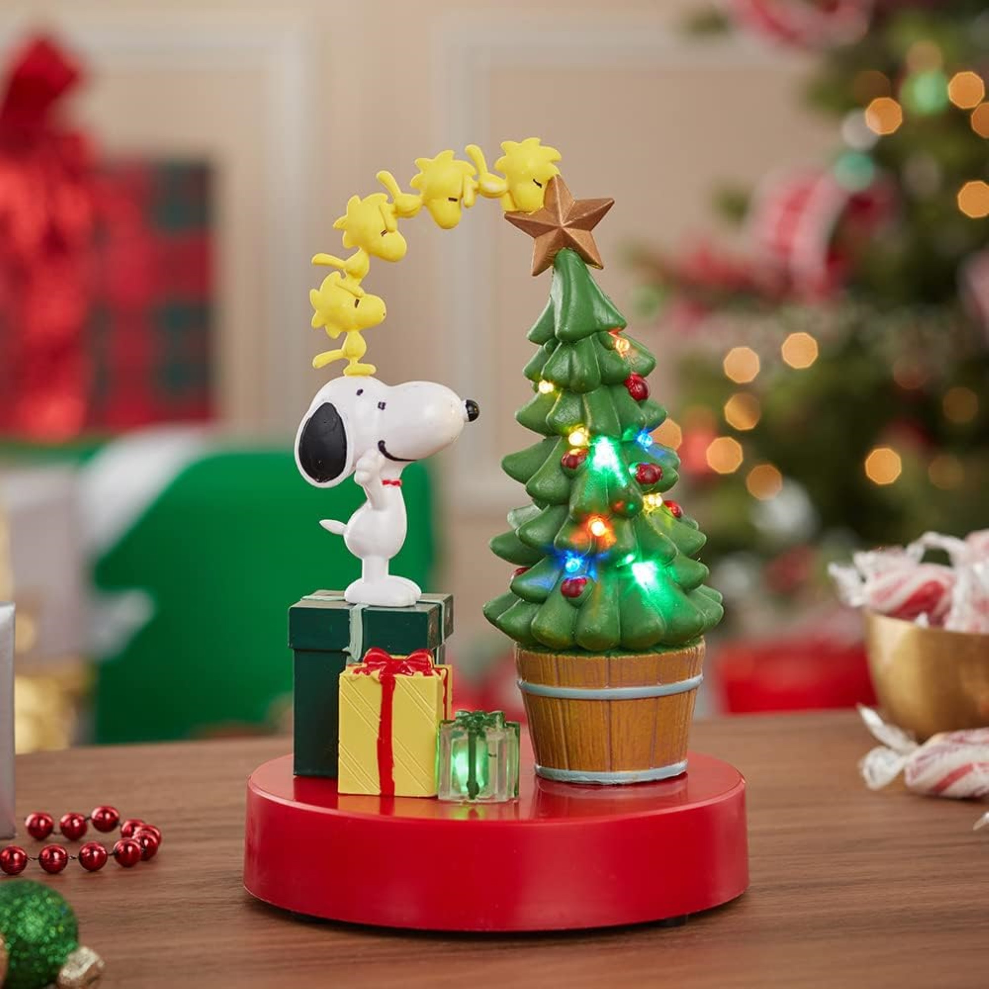 Kurt Adler Light Up Musical Tabletop Figurine, Peanuts Snoopy & Woodstock