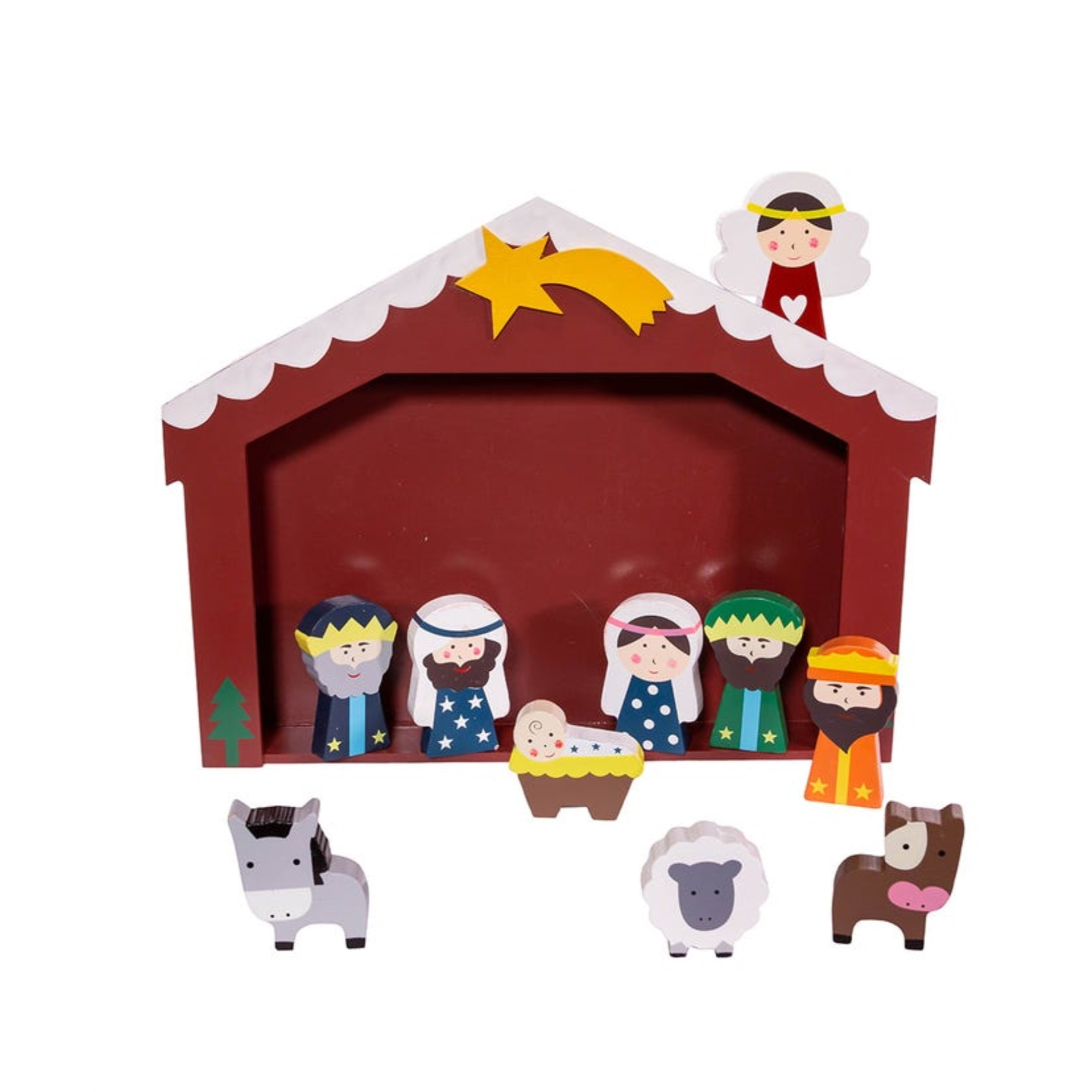 Kurt Adler Children's Nativity Set w/ Stable Table Piece, 10-Piece Set