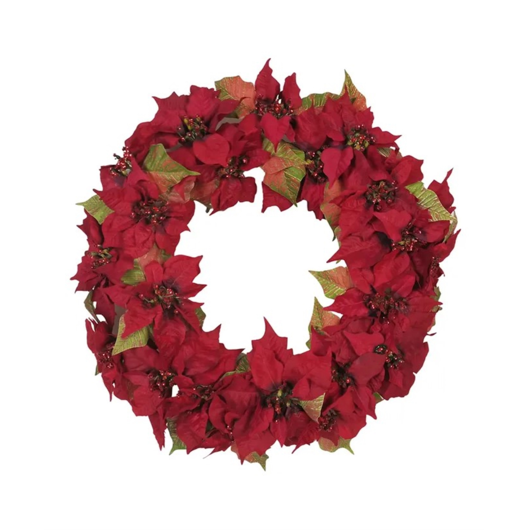 Kurt Adler Unlit Christmas Wreath, Poinsettia, 24in