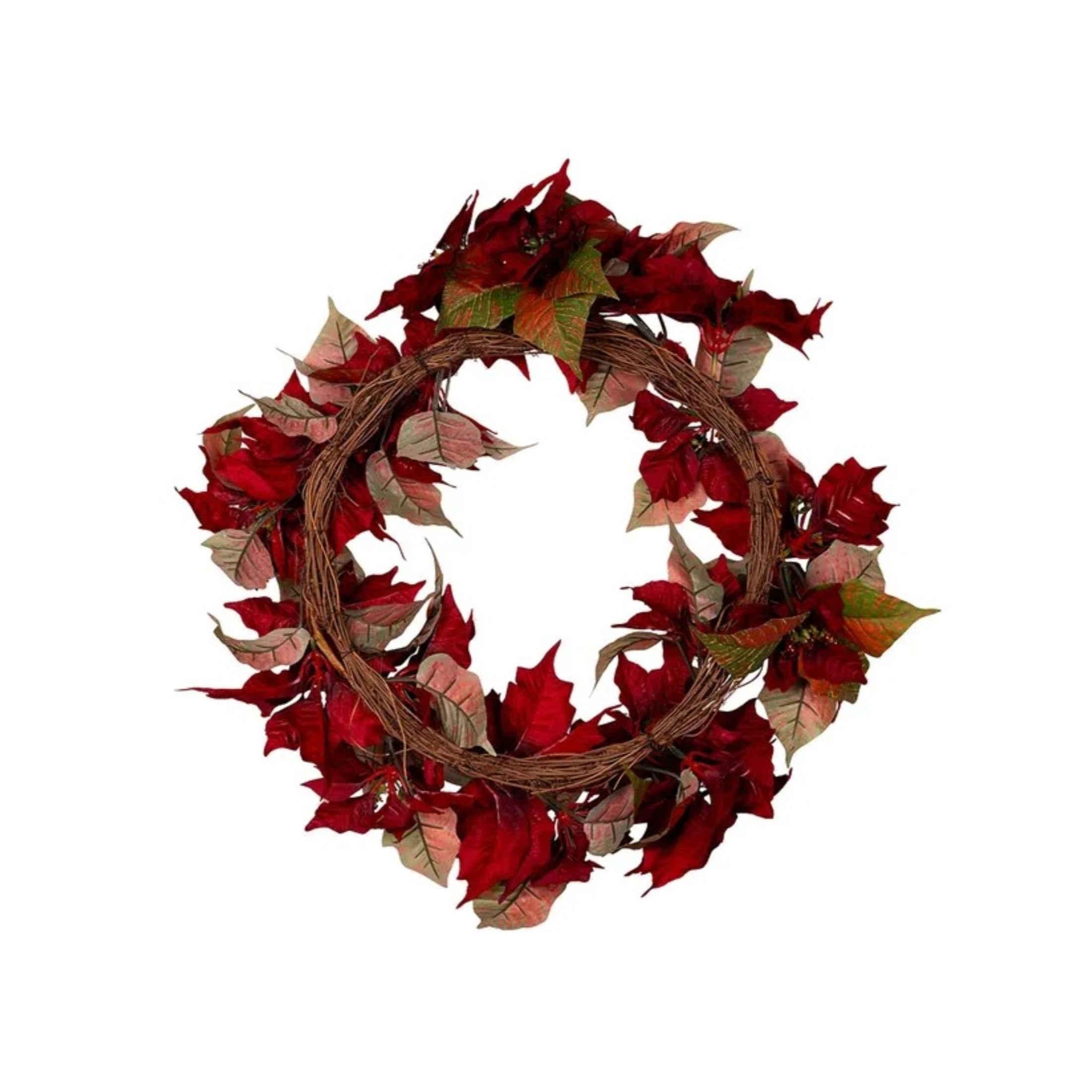 Kurt Adler Unlit Christmas Wreath, Poinsettia, 24in