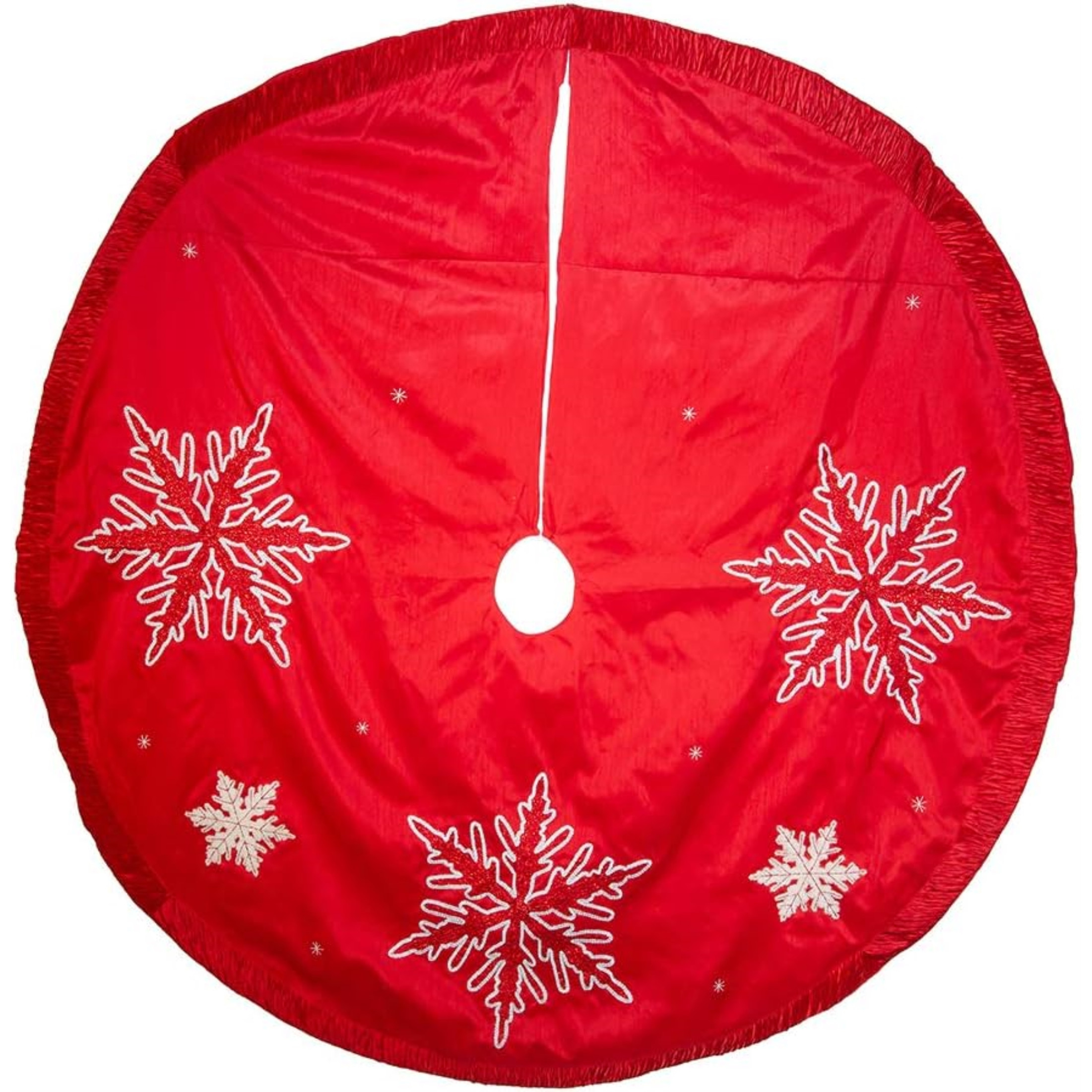 Kurt Adler Christmas Tree Skirt with Embroidered and Pleated Border, Red, 60in