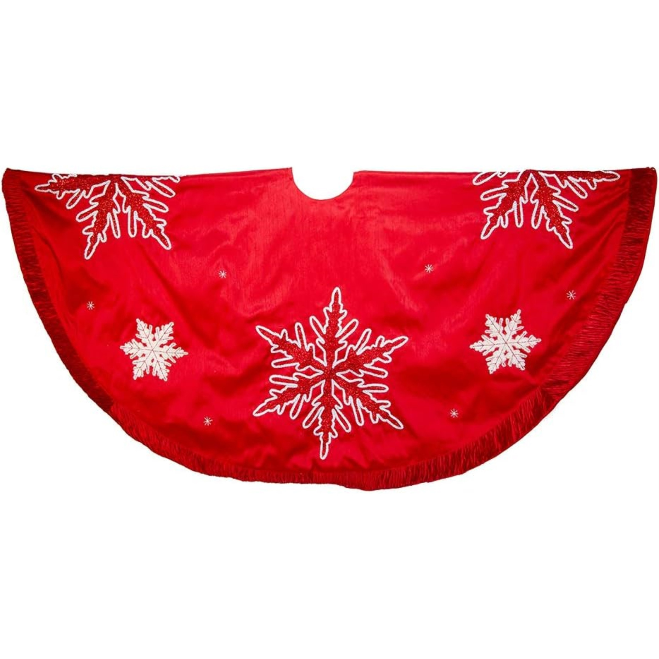 Kurt Adler Christmas Tree Skirt with Embroidered and Pleated Border, Red, 60in