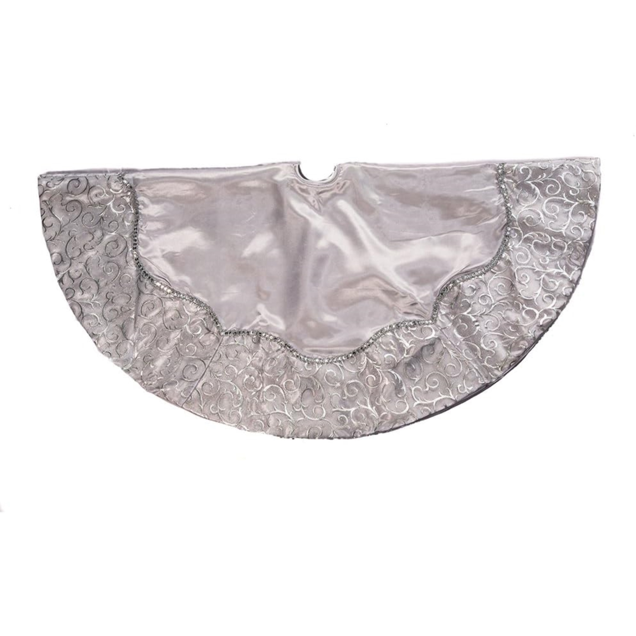 Kurt Adler Christmas Satin Tree Skirt with Sequined Border, Silver, 48in