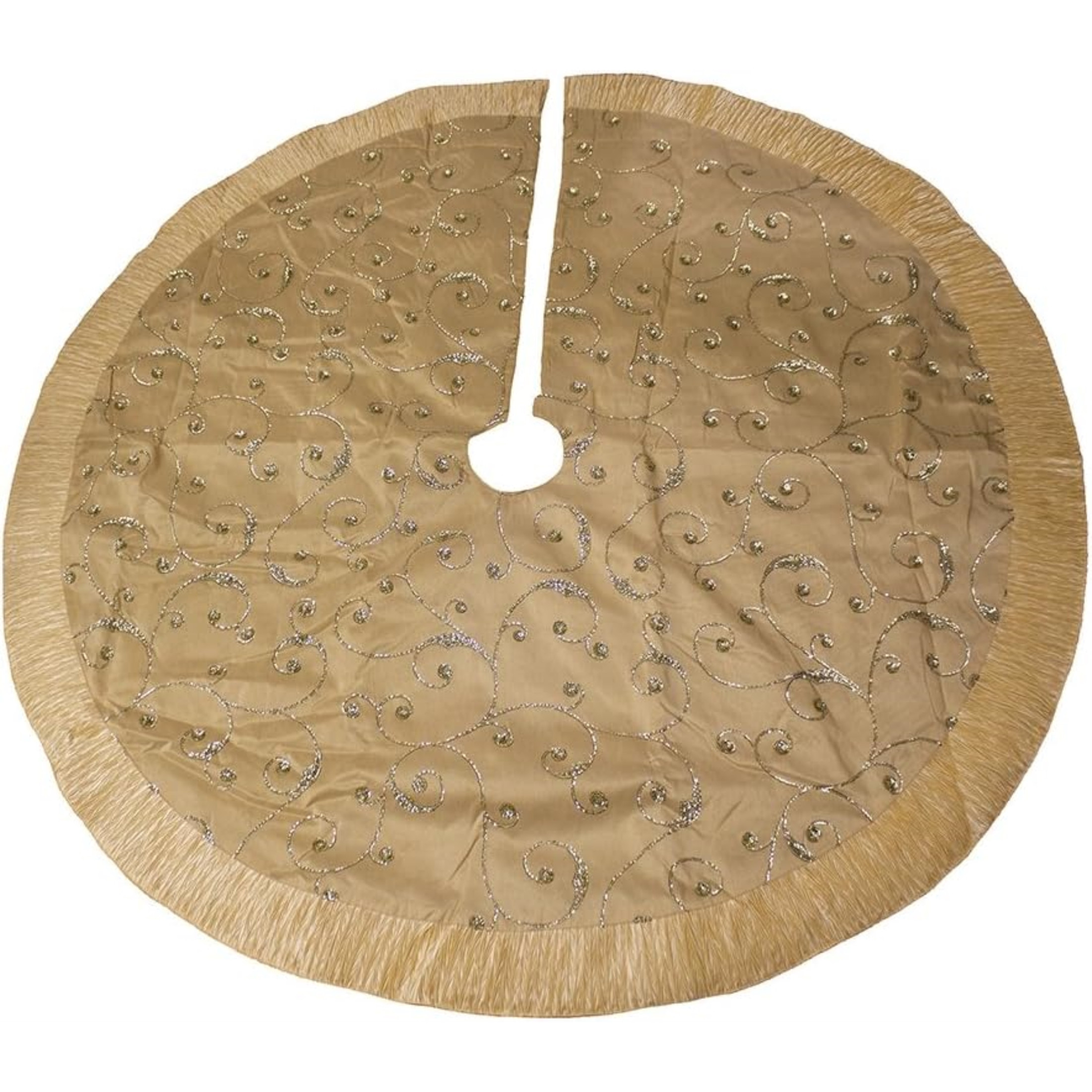 Kurt Adler Christmas Tree Skirt with Sequined Pattern Design, Gold, 50in