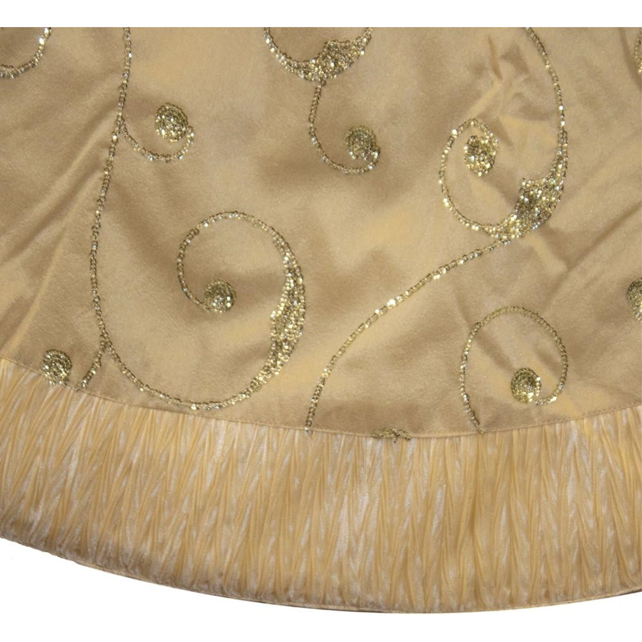 Kurt Adler Christmas Tree Skirt with Sequined Pattern Design, Gold, 50in