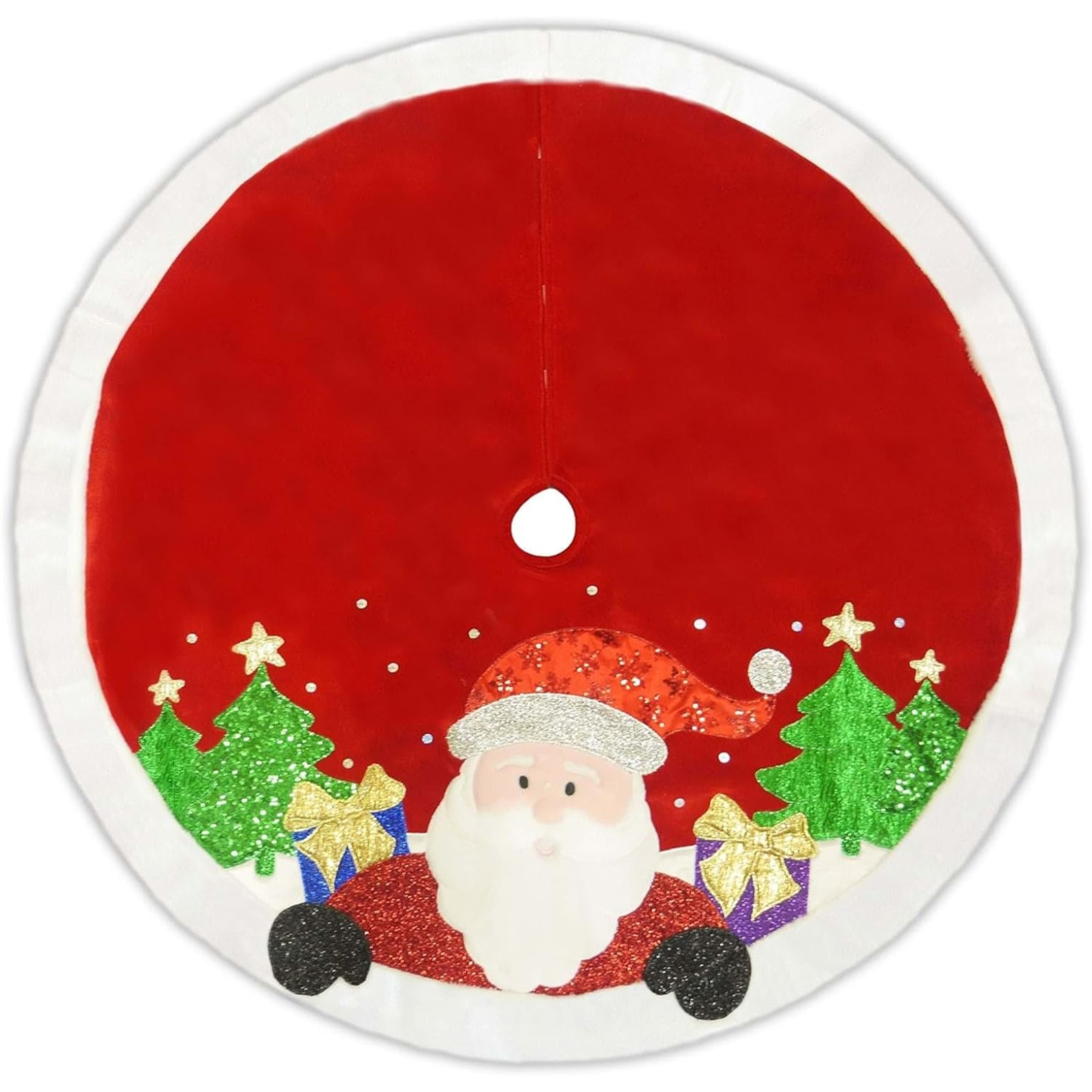 Kurt Adler Christmas Tree Skirt with Santa Design, Red, 48in