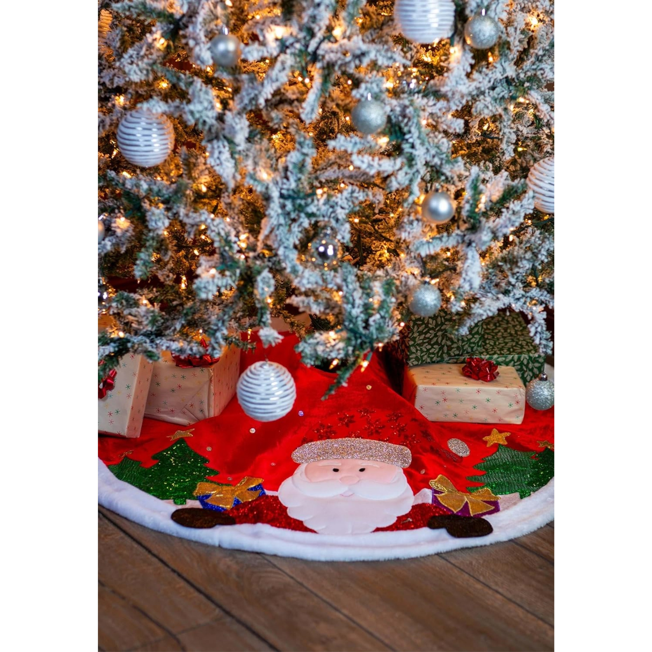 Kurt Adler Christmas Tree Skirt with Santa Design, Red, 48in