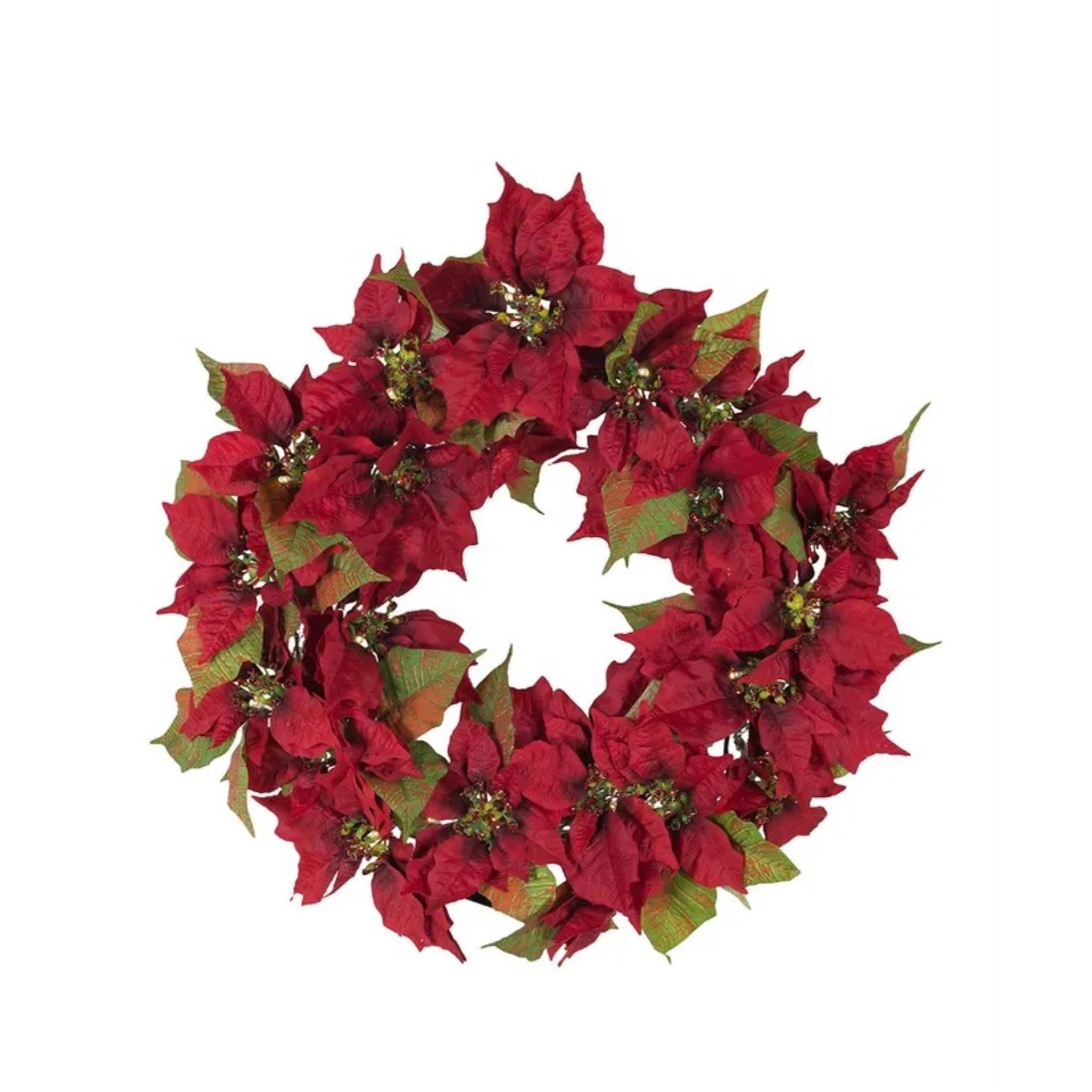 Kurt Adler Lit Christmas Poinsettia Wreath, Warm White LED Light, 24in