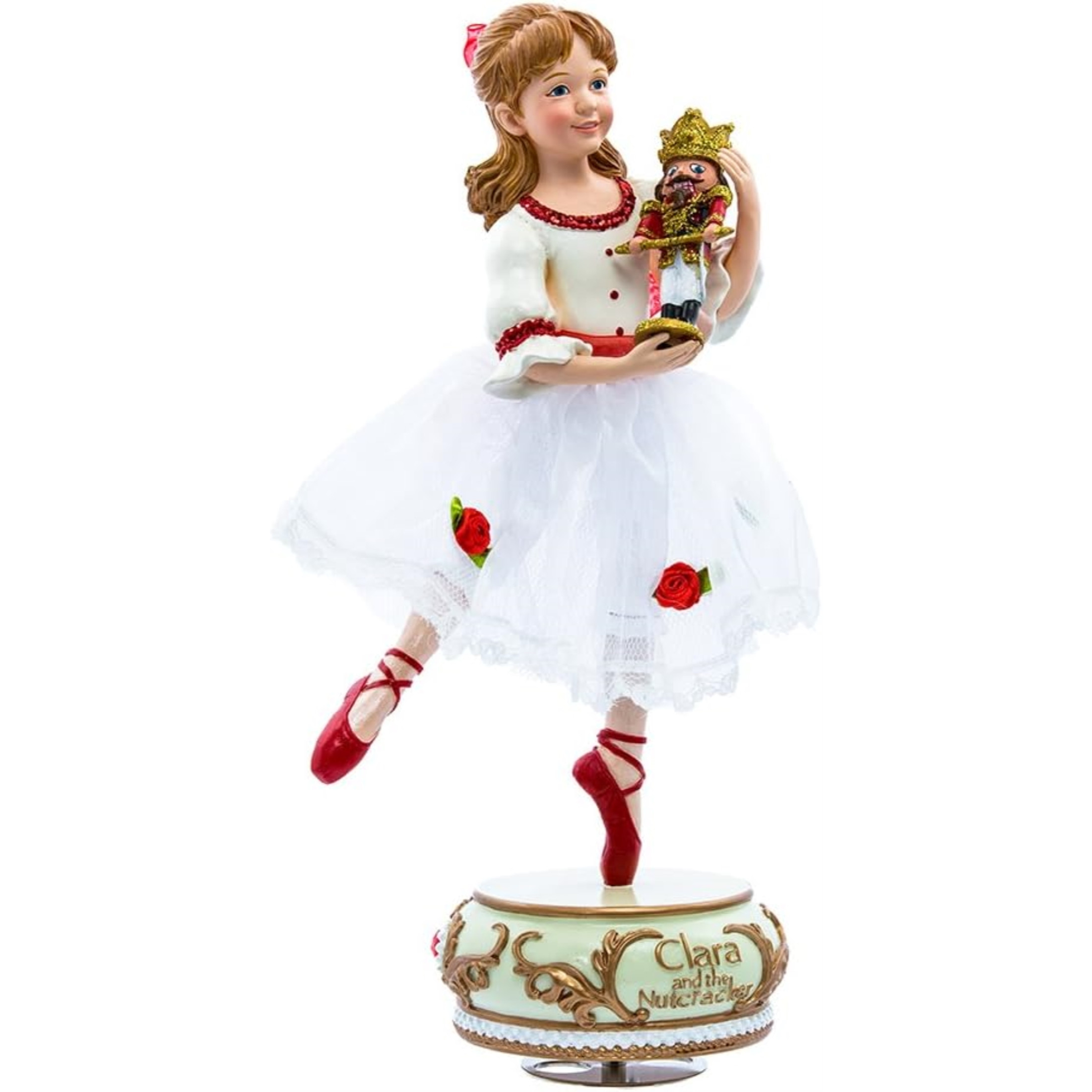 Kurt Adler Wind-Up Musical Tabletop Decor, Clara with Nutcracker from The Nutcracker Suite, 11.5"