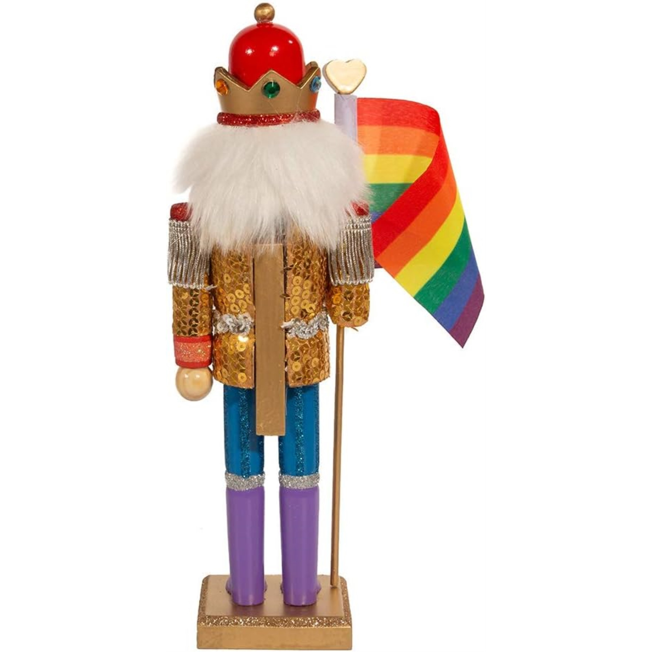 Kurt Adler Wooden Nutcrackers, Gay Pride Nutcracker with Colorful Pride Flag, 12"
