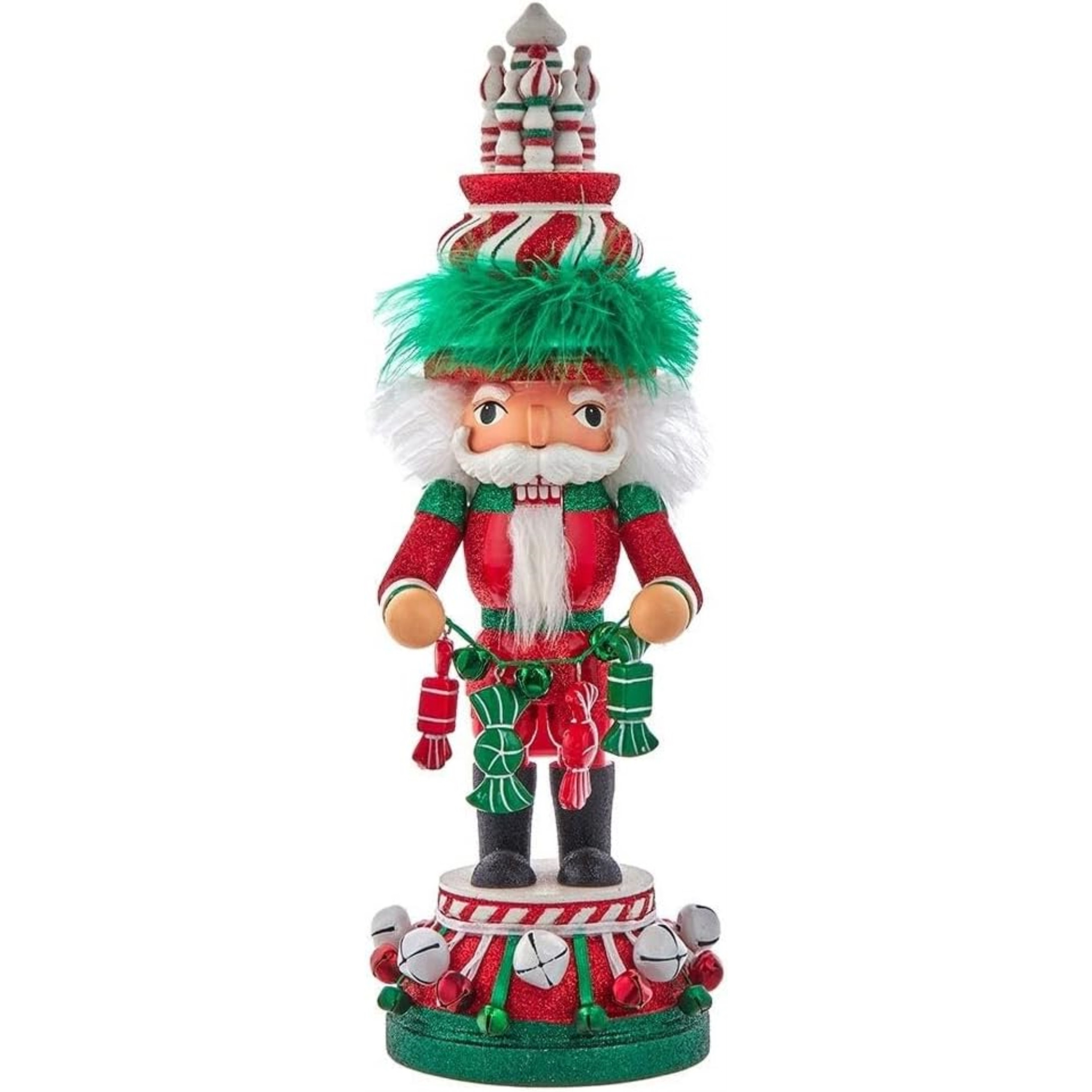 Kurt Adler Hollywood Wooden Nutcracker Collection, Red, White & Green Candy Tower Hat, 15"