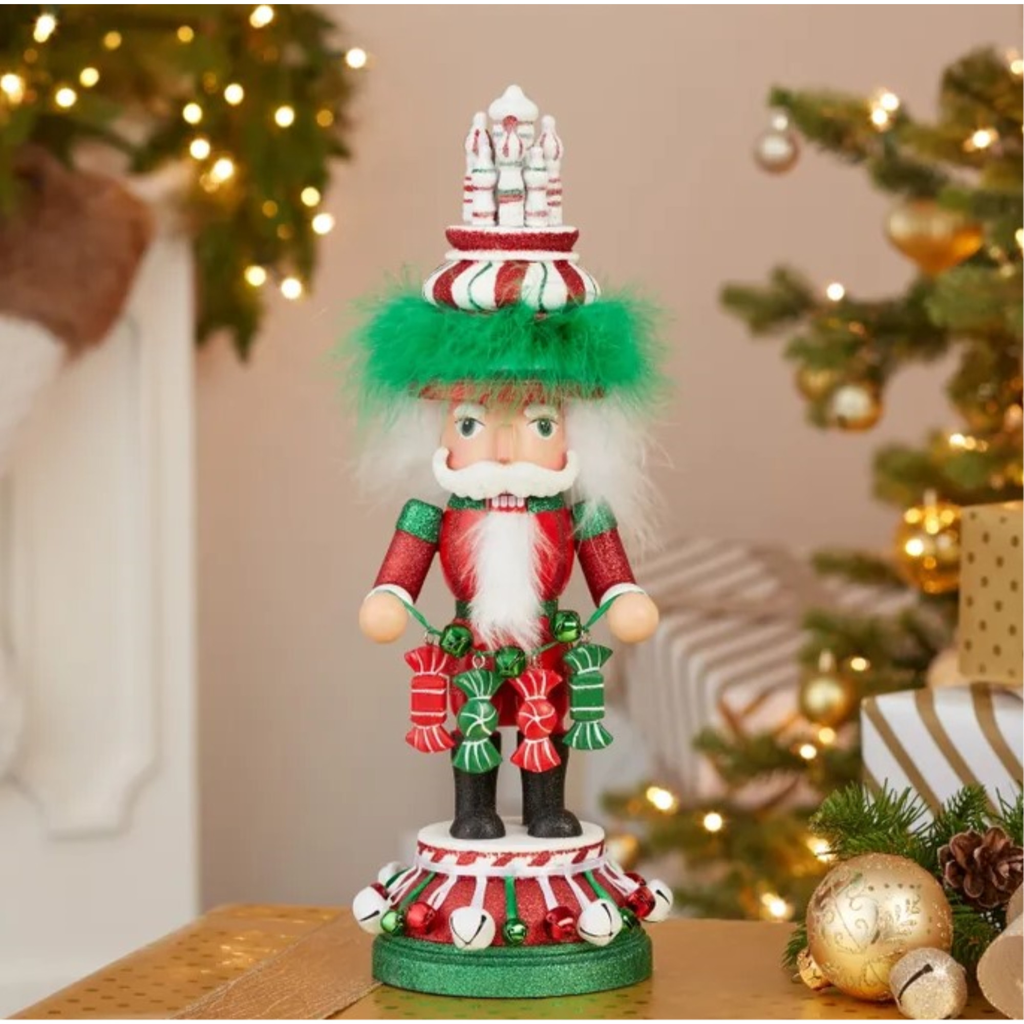 Kurt Adler Hollywood Nutcracker Series, Red, White & Green Candy Hat, 15in