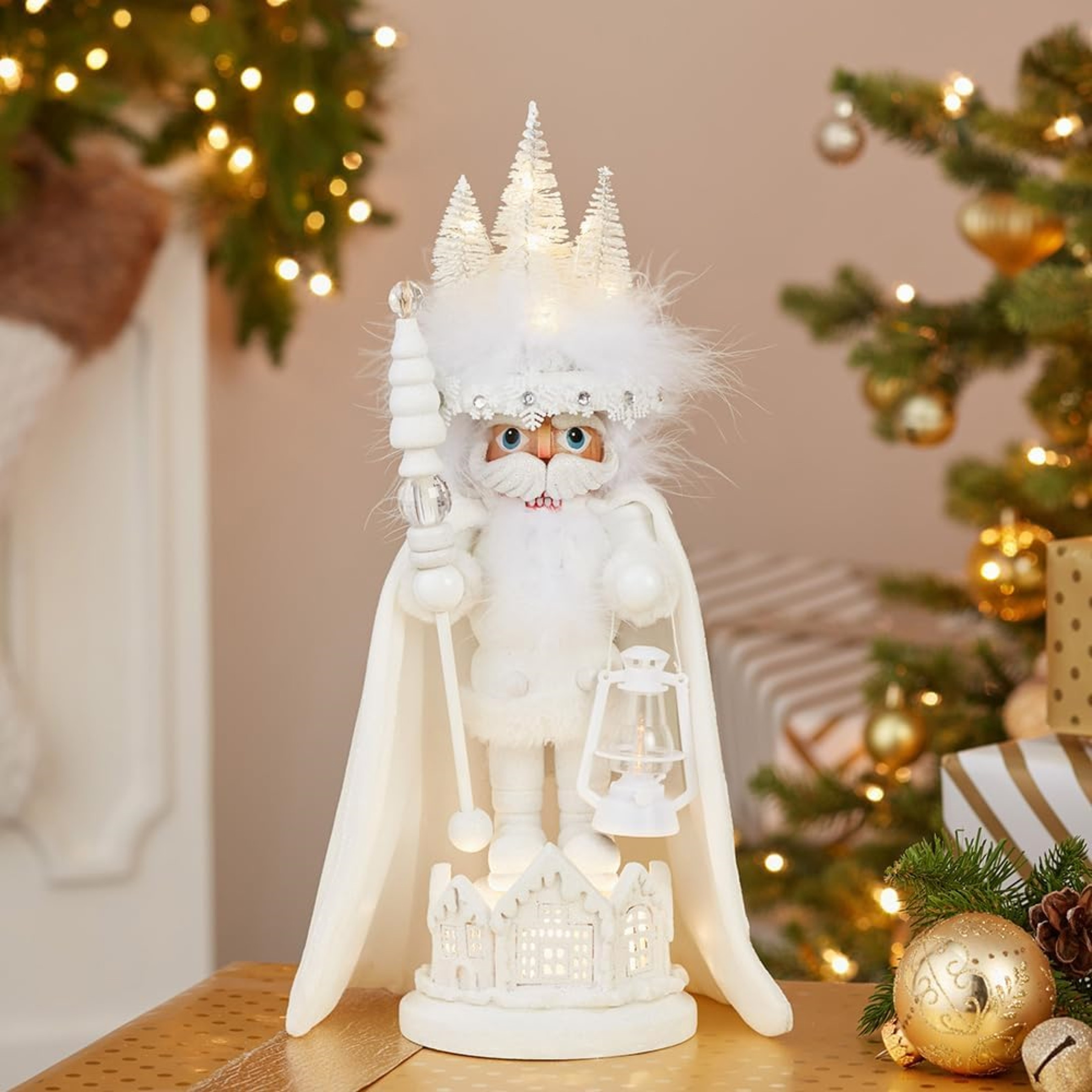 Kurt Adler Hollywood Wooden Nutcracker Collection, Battery Operated White Winter LED Hat, 15"
