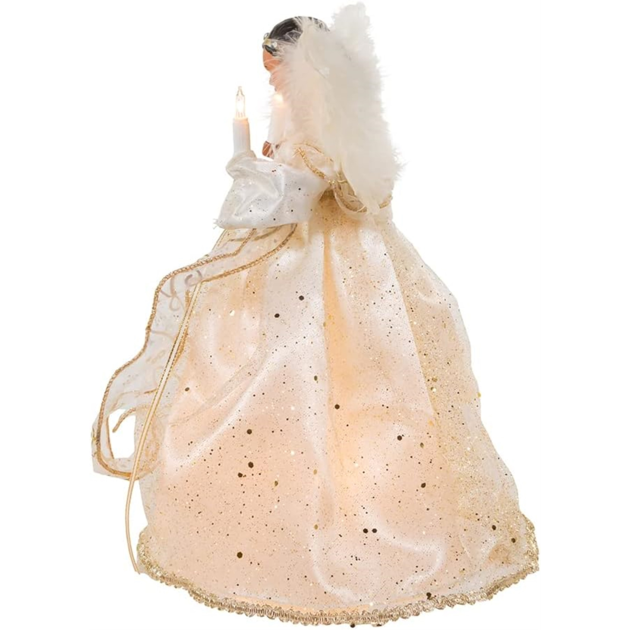 Kurt Adler Lighted Christmas Tree Treetop, 10-Lights, African American Angel, Ivory & Gold, 12"