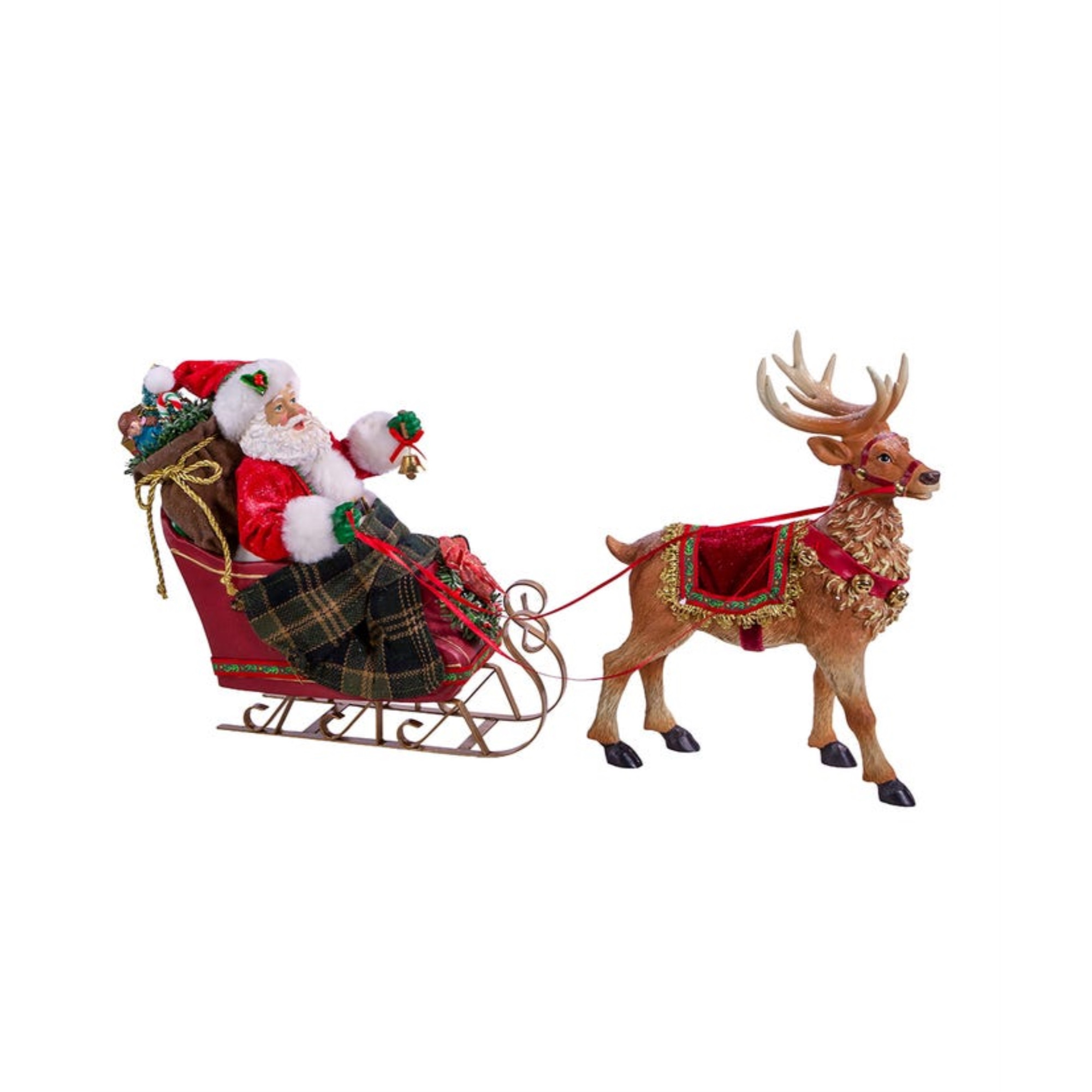 Kurt Adler Fabriché Santa in Sleigh With Deer Standing Christmas Display