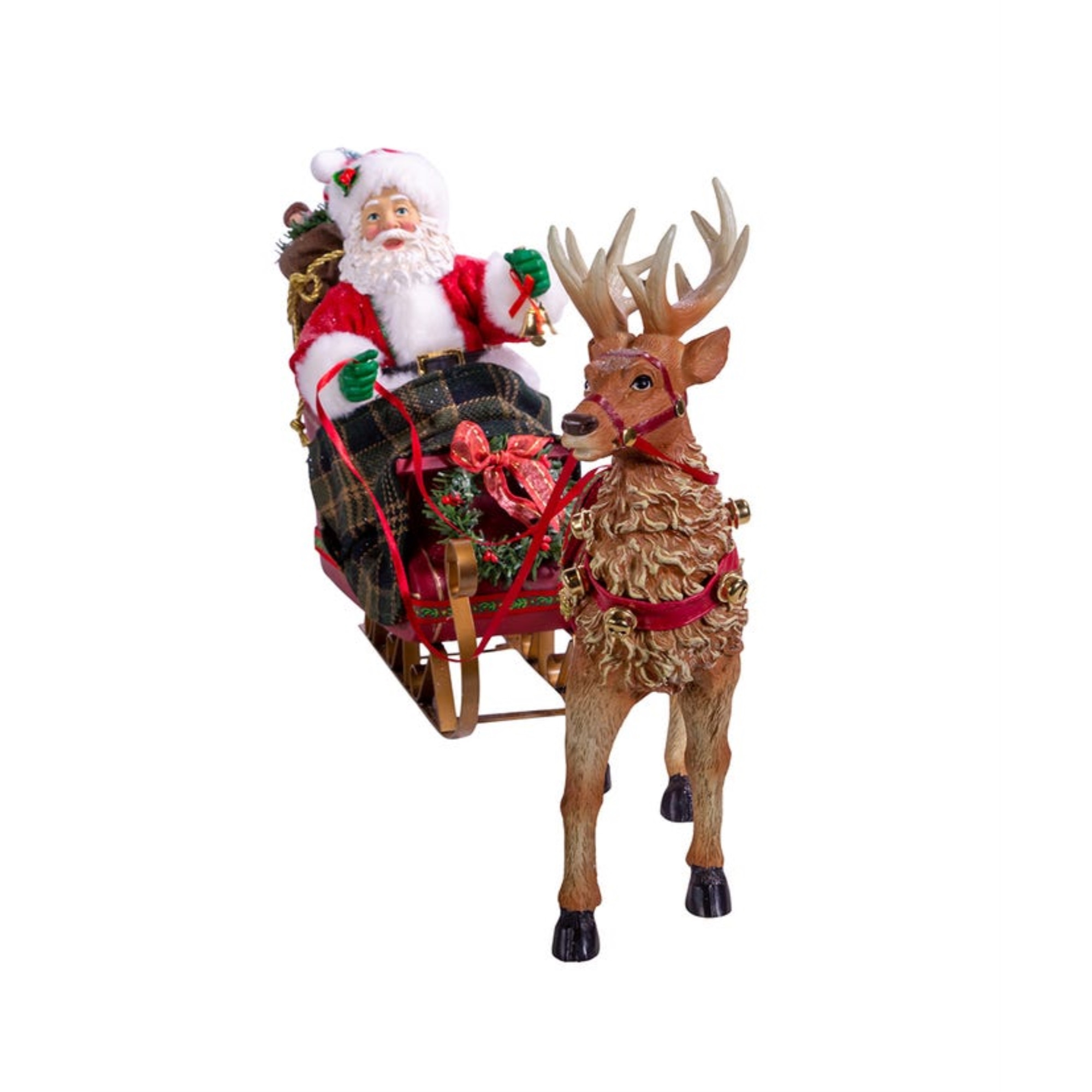 Kurt Adler Fabriche Christmas Figurine, Santa with Sleigh & Reindeer, 10in
