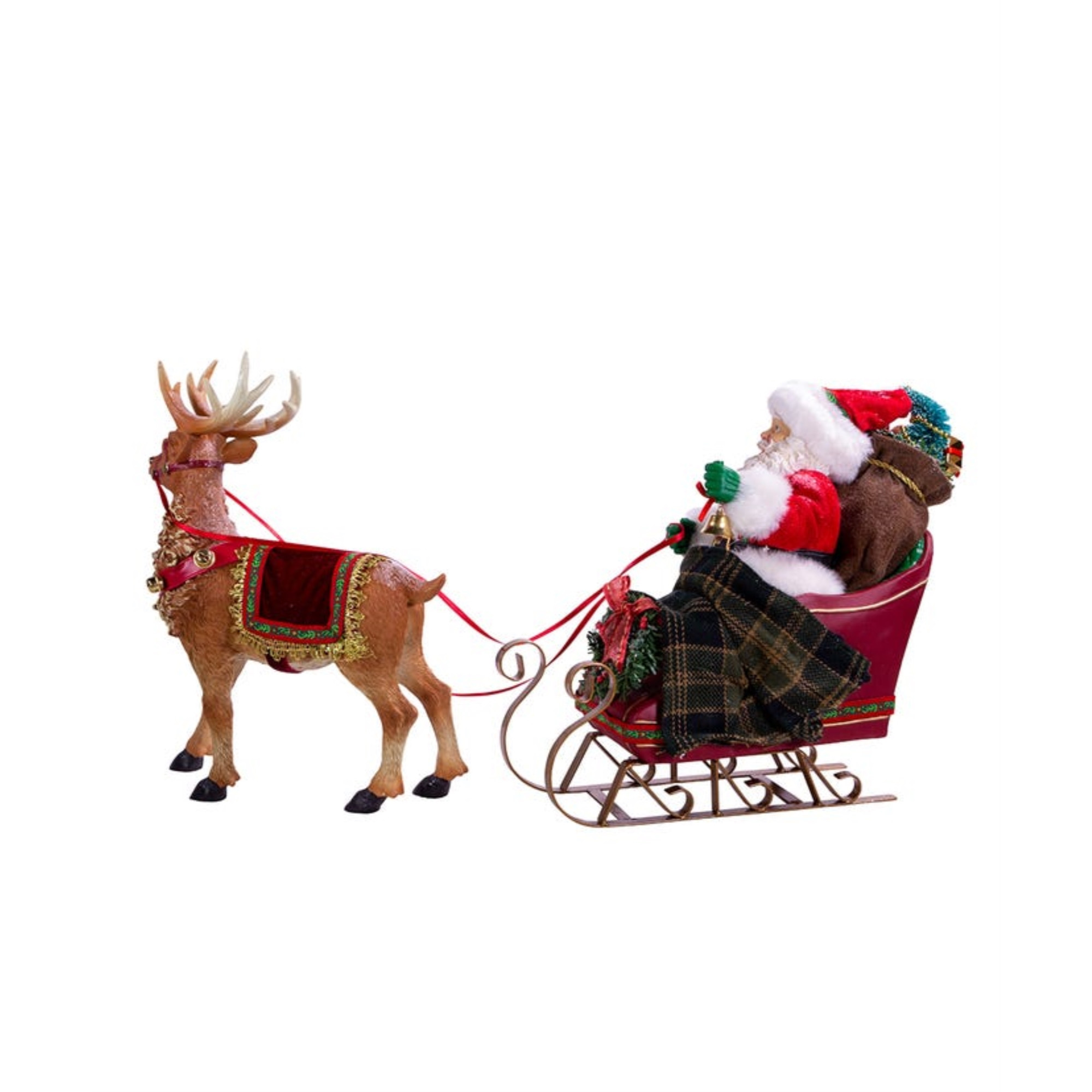 Kurt Adler Fabriche Christmas Figurine, Santa with Sleigh & Reindeer, 10in