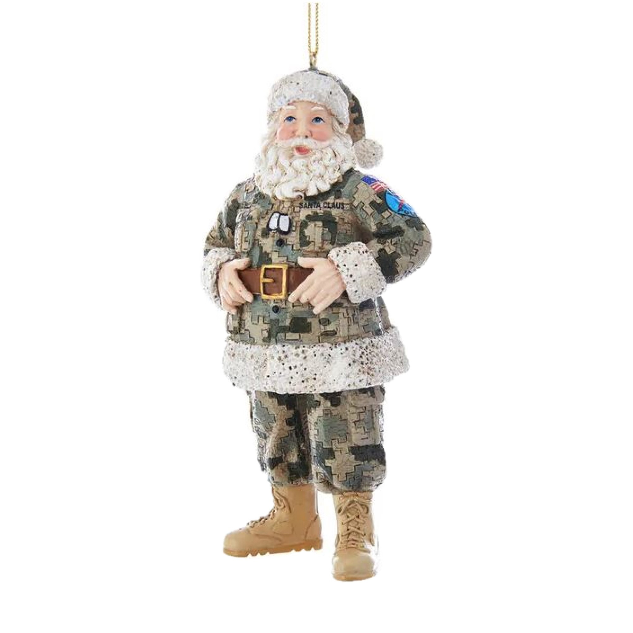 Kurt Adler Resin Ornament for Christmas Tree, Camouflage Military Santa
