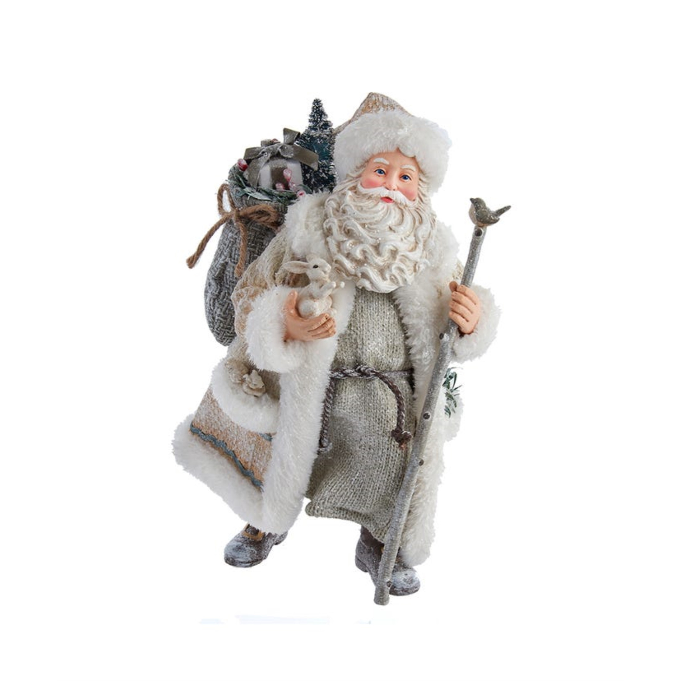 Kurt Adler Snowy Woods Santa Standing Christmas Figurine, 10.5"