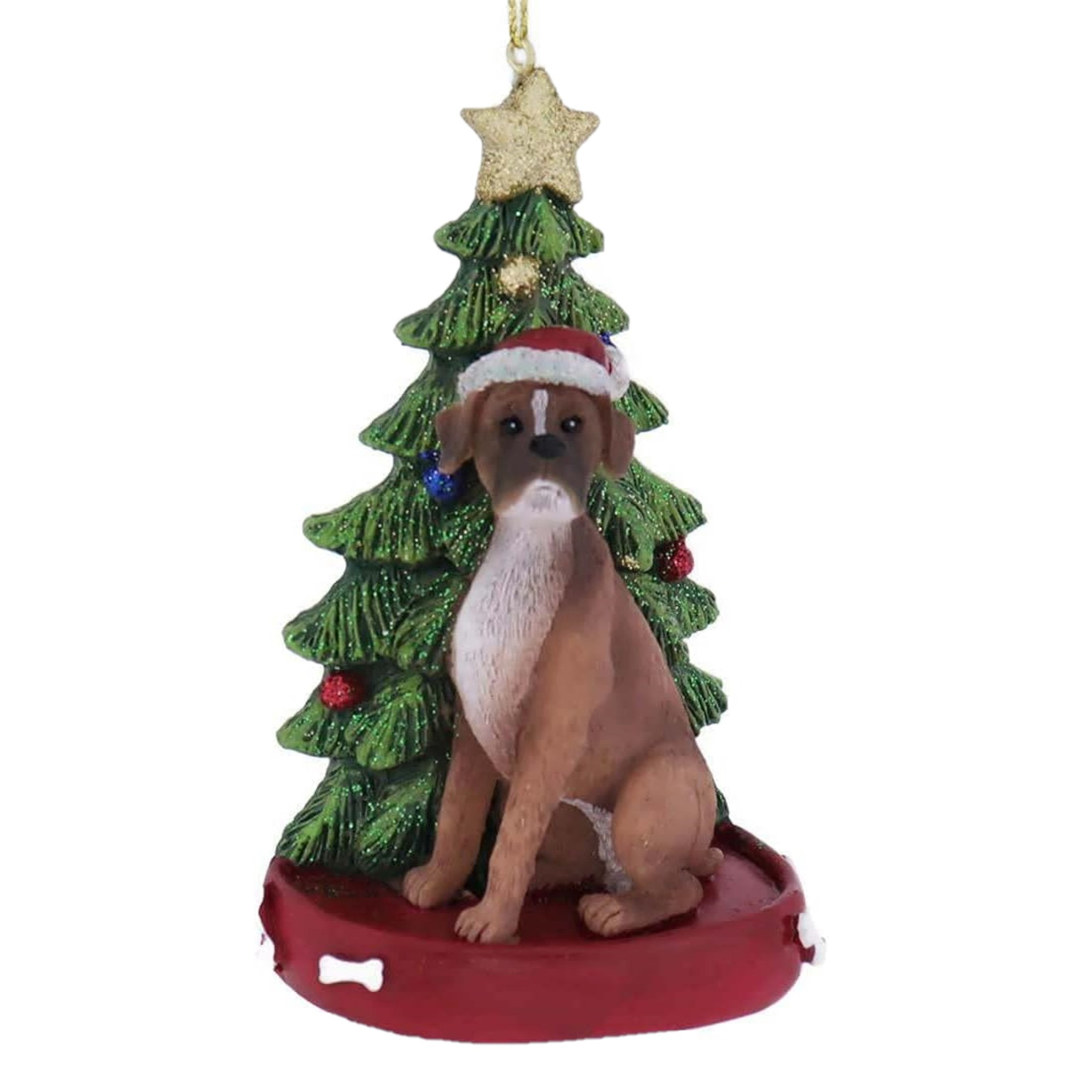 Kurt Adler Resin Ornament for Christmas Tree, Boxer with Christmas Tree