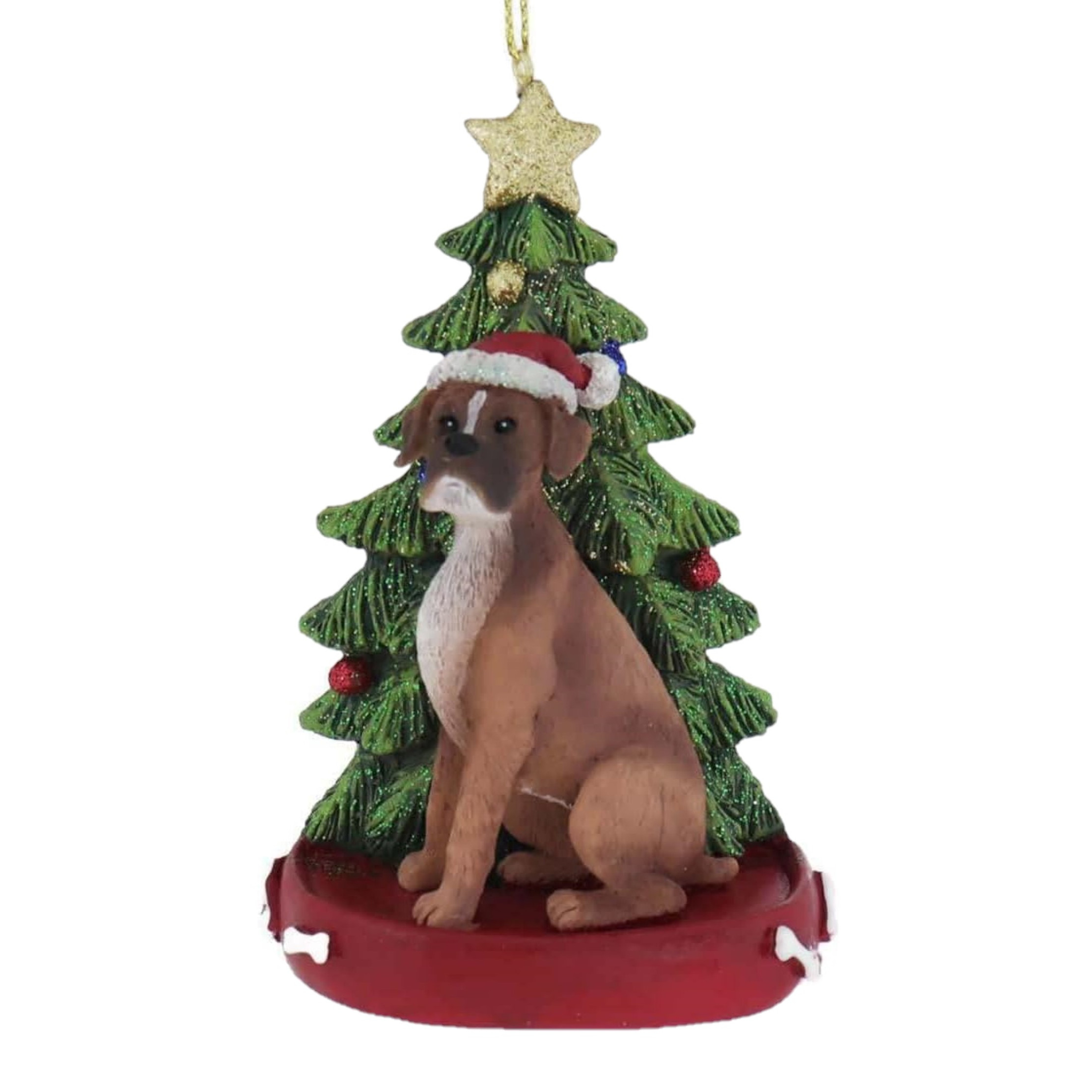 Kurt Adler Resin Ornament for Christmas Tree, Boxer with Christmas Tree