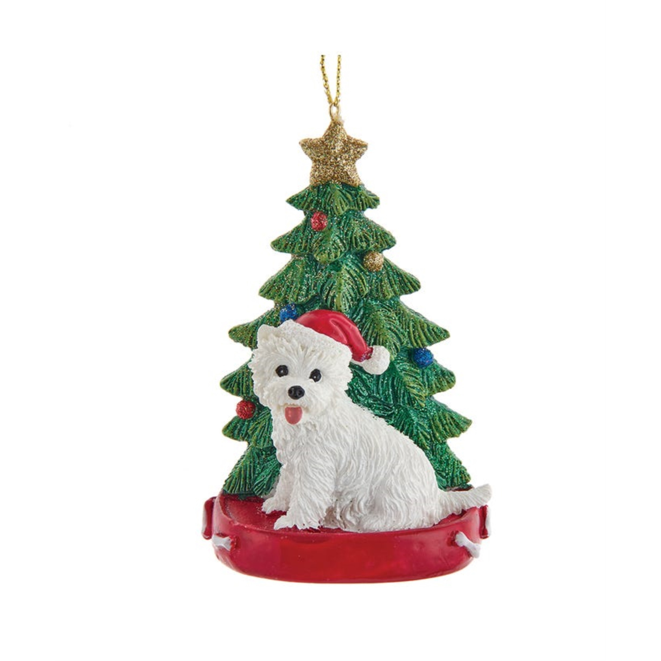Kurt Adler Highland Terrier With Christmas Tree Hanging Ornament For Personalization, 4.25"