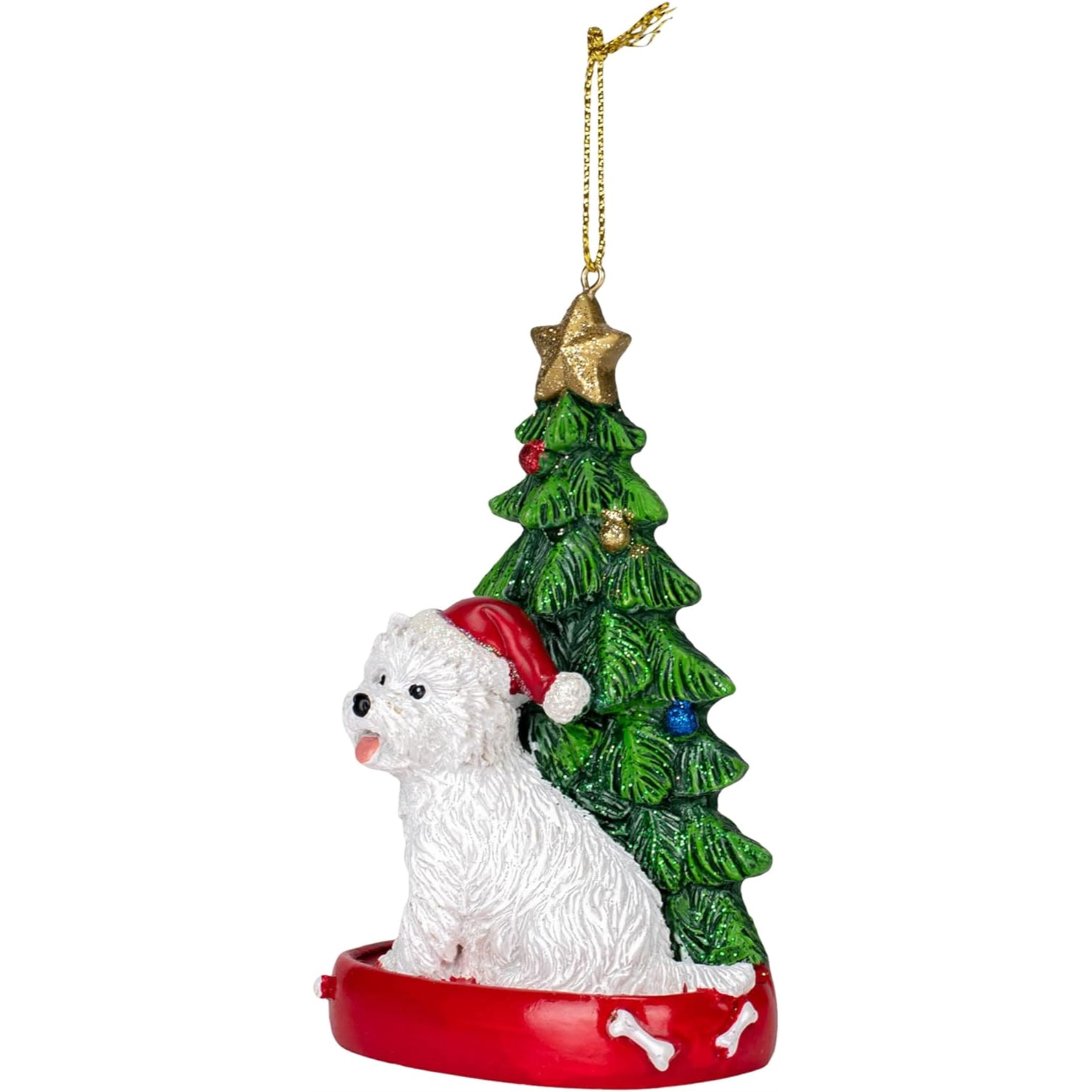 Kurt Adler Highland Terrier With Christmas Tree Hanging Ornament For Personalization, 4.25"