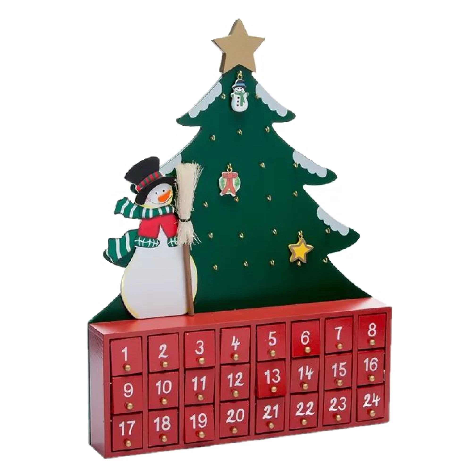 Kurt Adler Wooden Snowman with Christmas Tree Advent Calendar