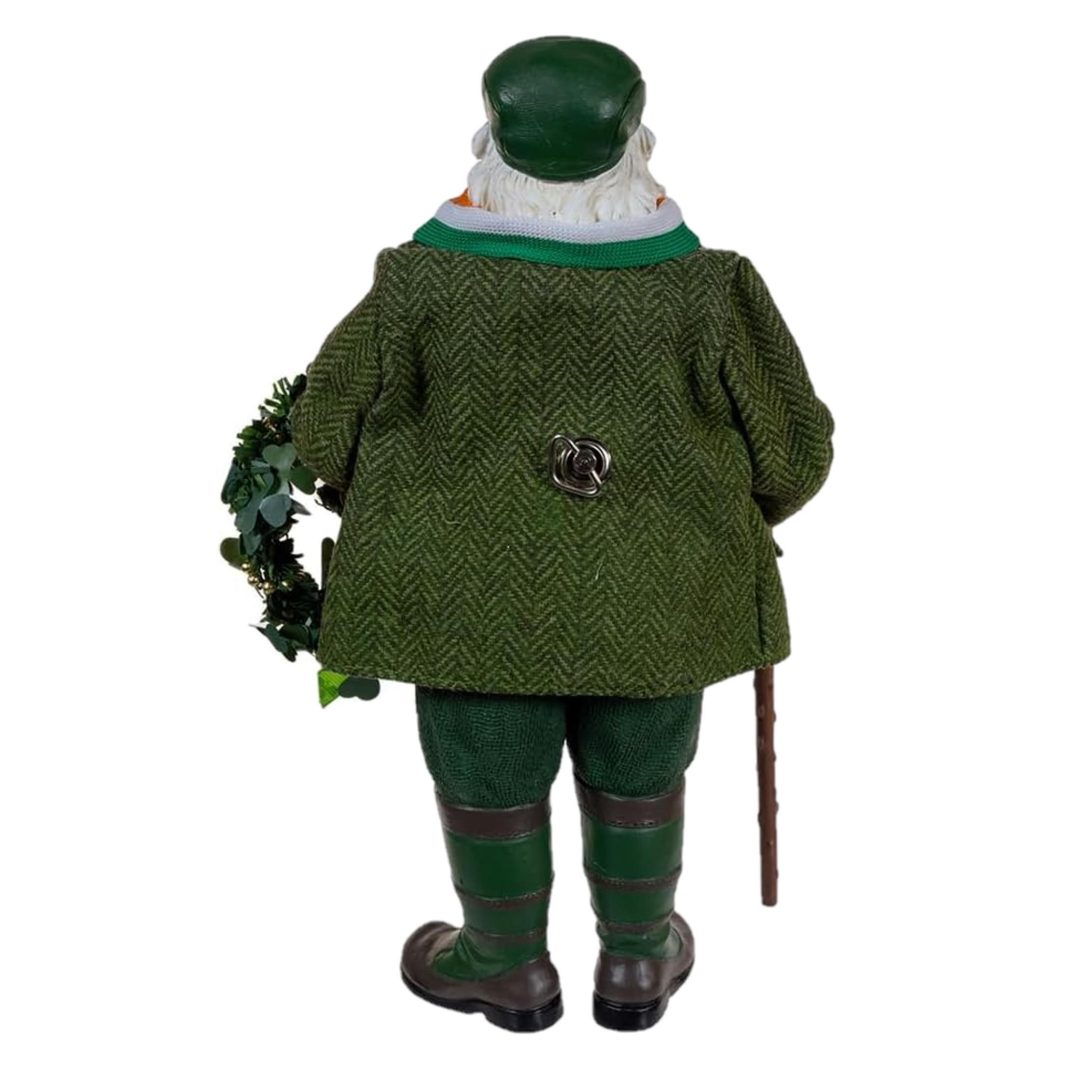 Kurt Adler Fabriche Christmas Figurine, Musical Irish Santa with Wreath, 10.5in