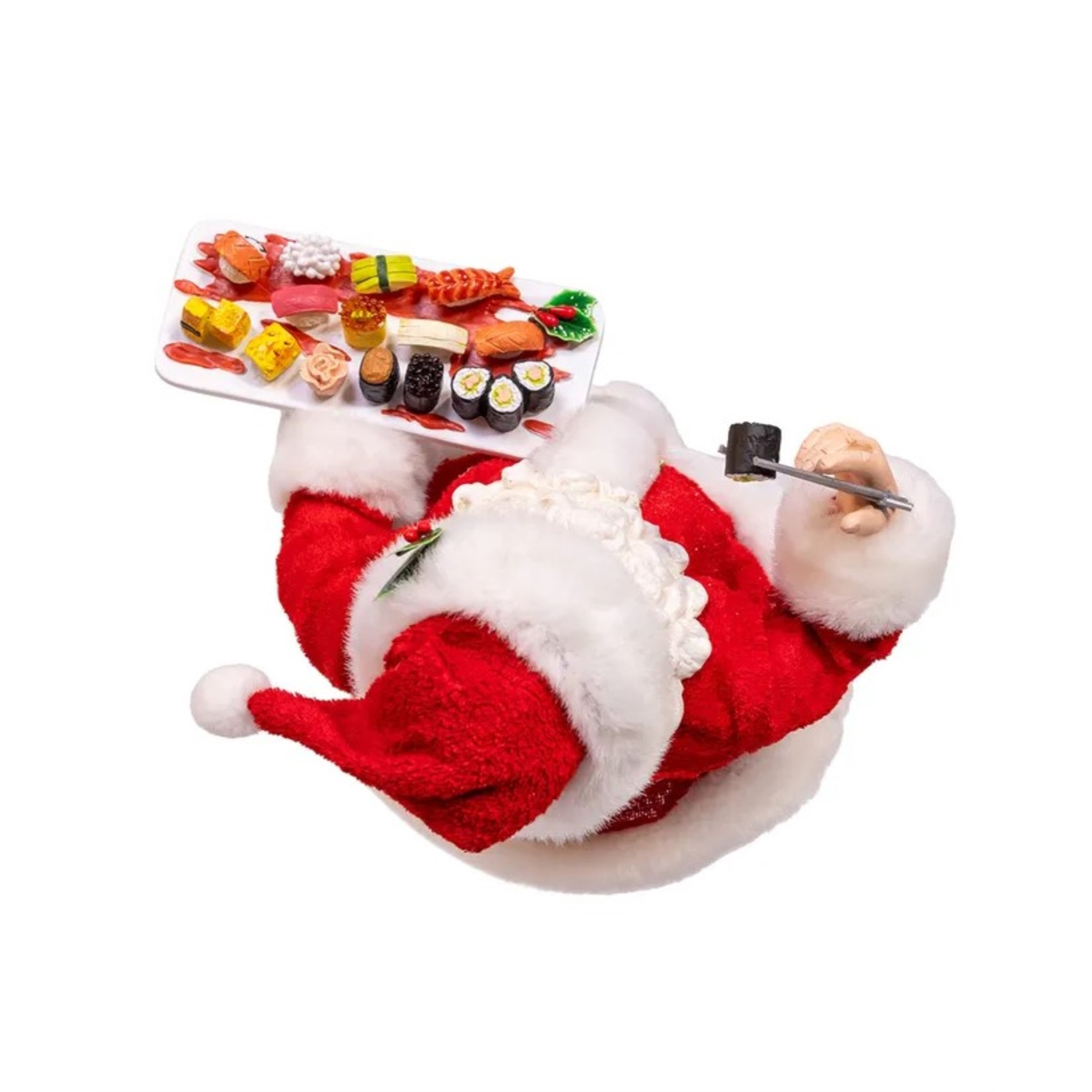 Kurt Adler Fabriche Christmas Figurine, Santa with Sushi Platter, 10.5in