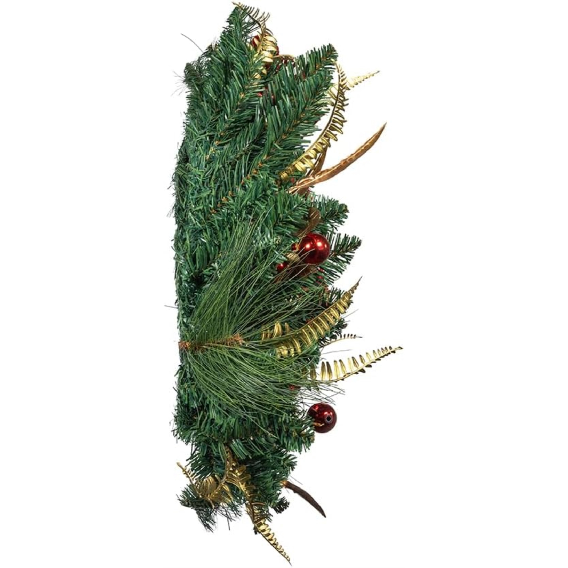 Kurt Adler Unlit Christmas Wreath, Gold, Red, and Green Ribbon, 24in